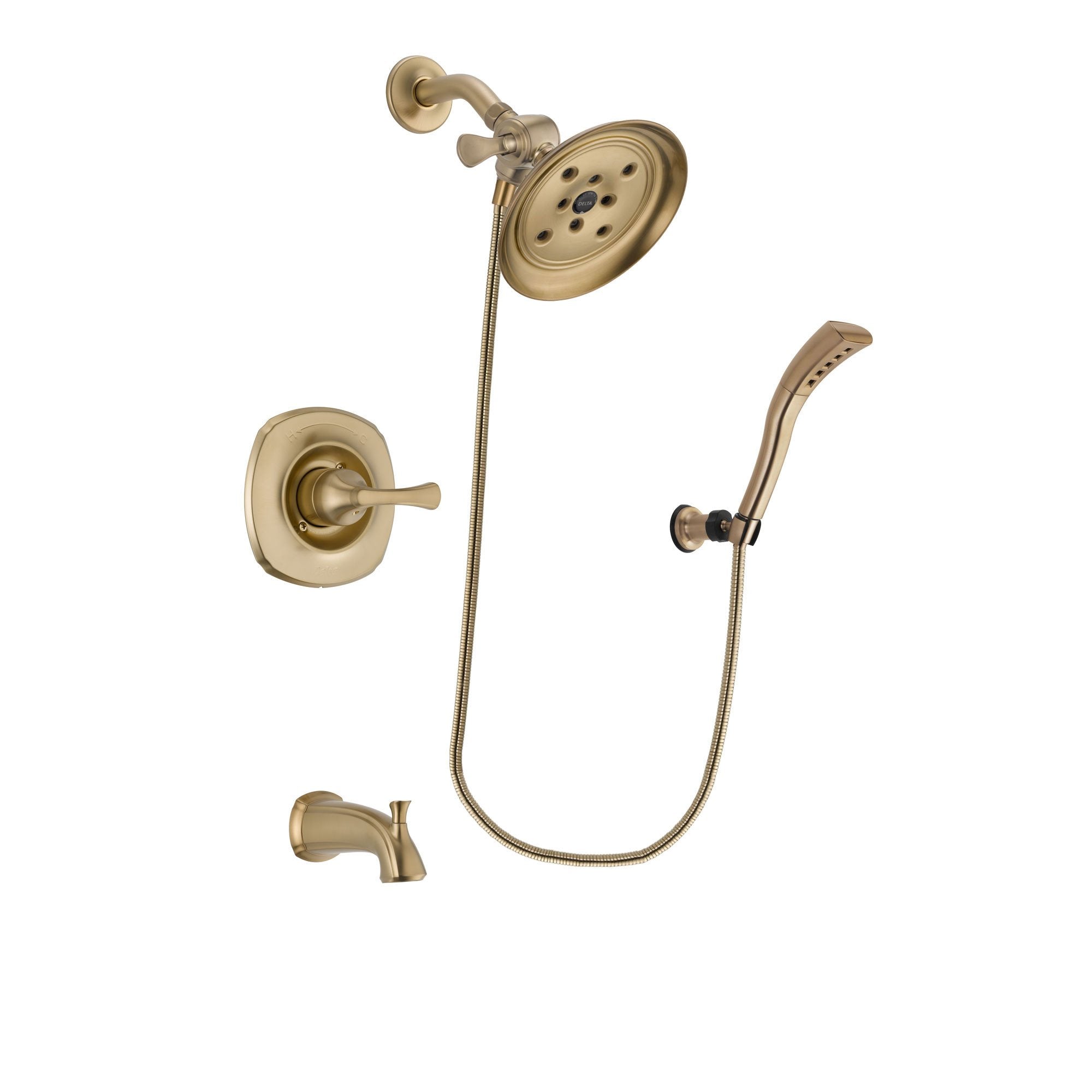 Delta Addison Champagne Bronze Finish Tub and Shower Faucet System with Large Rain Shower Head & Handheld Spray - Wall Mount Bathroom Set with Rough-in Valve & Spout for Modern Home Renovation | Perfect for Master Bathroom & Spa-Like Shower Experience