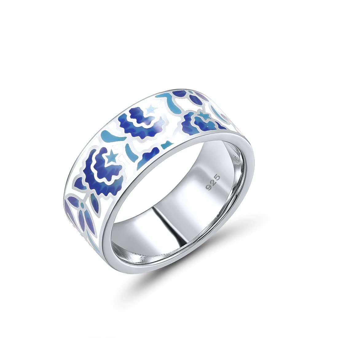 925 Sterling Silver Blue Flower Enamel Ring for Women - Elegant Handmade Jewelry Gift for Anniversary, Birthday & Special Occasions