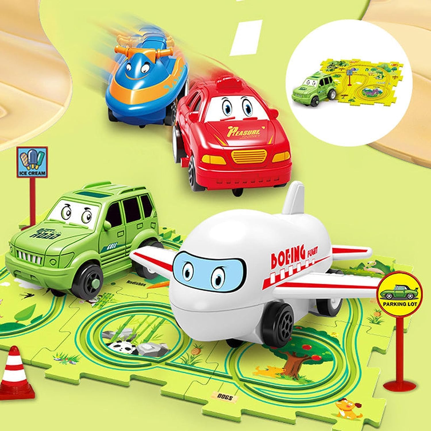 2023 Upgraded DIY Electric Trolley Toy Set - 5PCS Dinosaur-Themed Battery-Operated Puzzle Track with Vehicles & Railcar Building Board - STEM Learning Toys for Kids Ages 3+ - Perfect for Birthday Gifts, Preschool Playtime & Interactive Family Activities