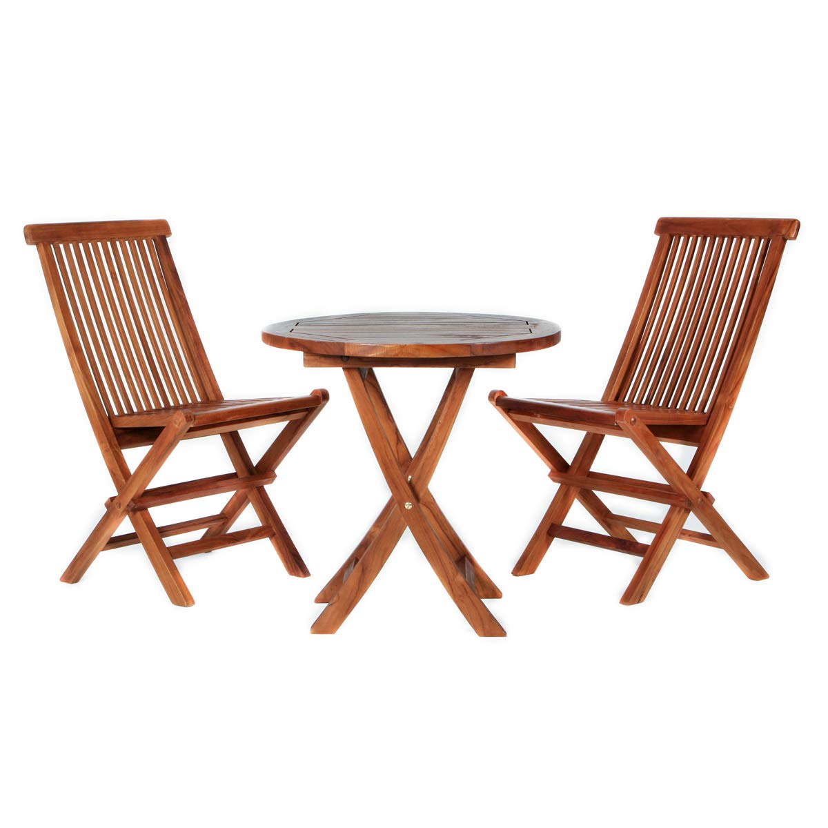 Premium 3-Piece Teak Bistro Set - Folding Table & Chairs for Outdoor Dining | All-Weather Indonesian Teak Patio Furniture with Brass Hardware (26