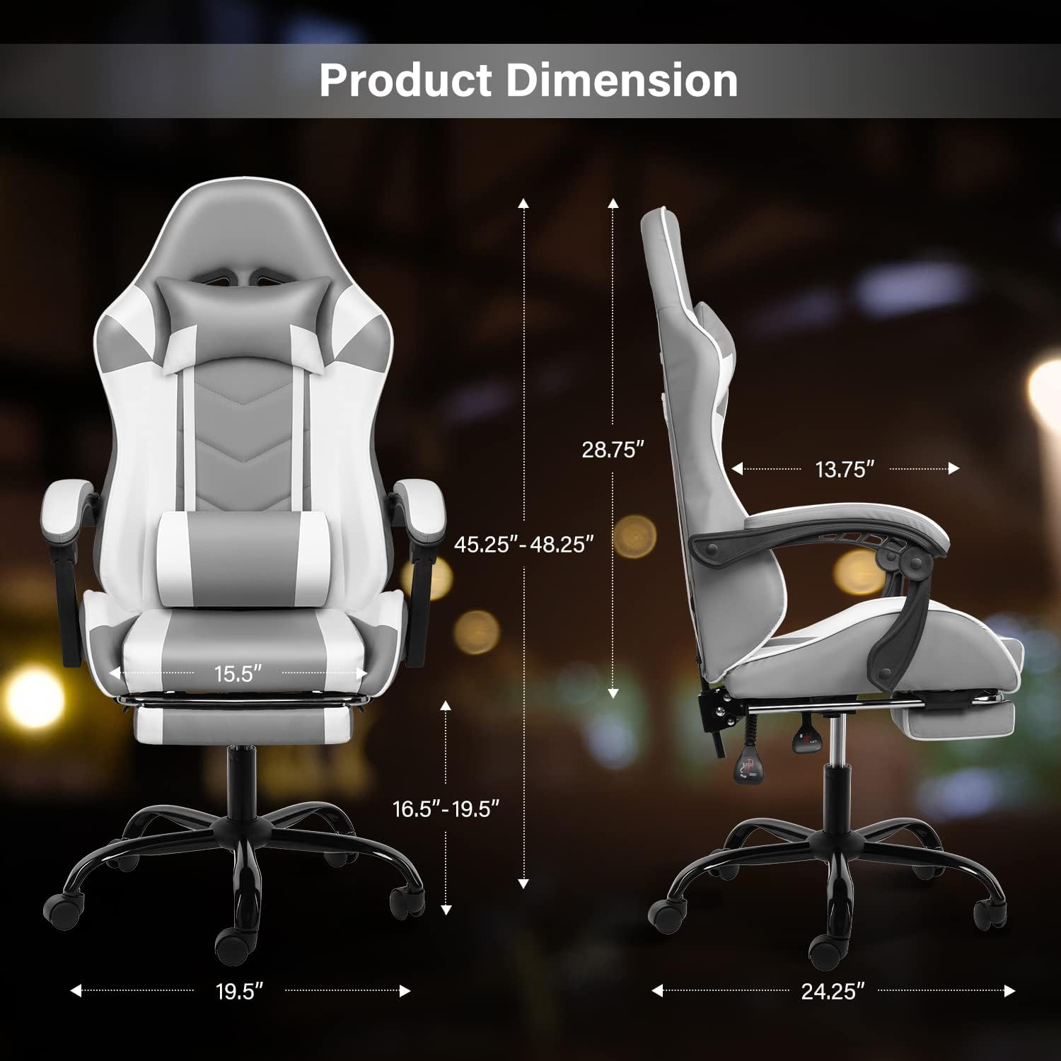 YSSOA White Gaming Chair with Footrest - Big and Tall Ergonomic Racing Style Office Chair - Adjustable Swivel Computer Chair with Headrest & Lumbar Support - Perfect for Gaming, Streaming, and Home Office Workspace
