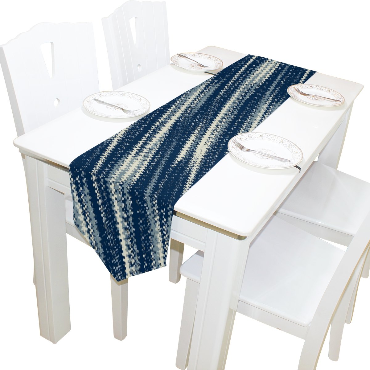 Vintage Navy Blue Striped Table Runner 13x90 Inches - Elegant Linen Tablecloth for Wedding, Banquet, Party & Home Decor - Perfect for Dining Table, Coffee Table, and Holiday Decoration