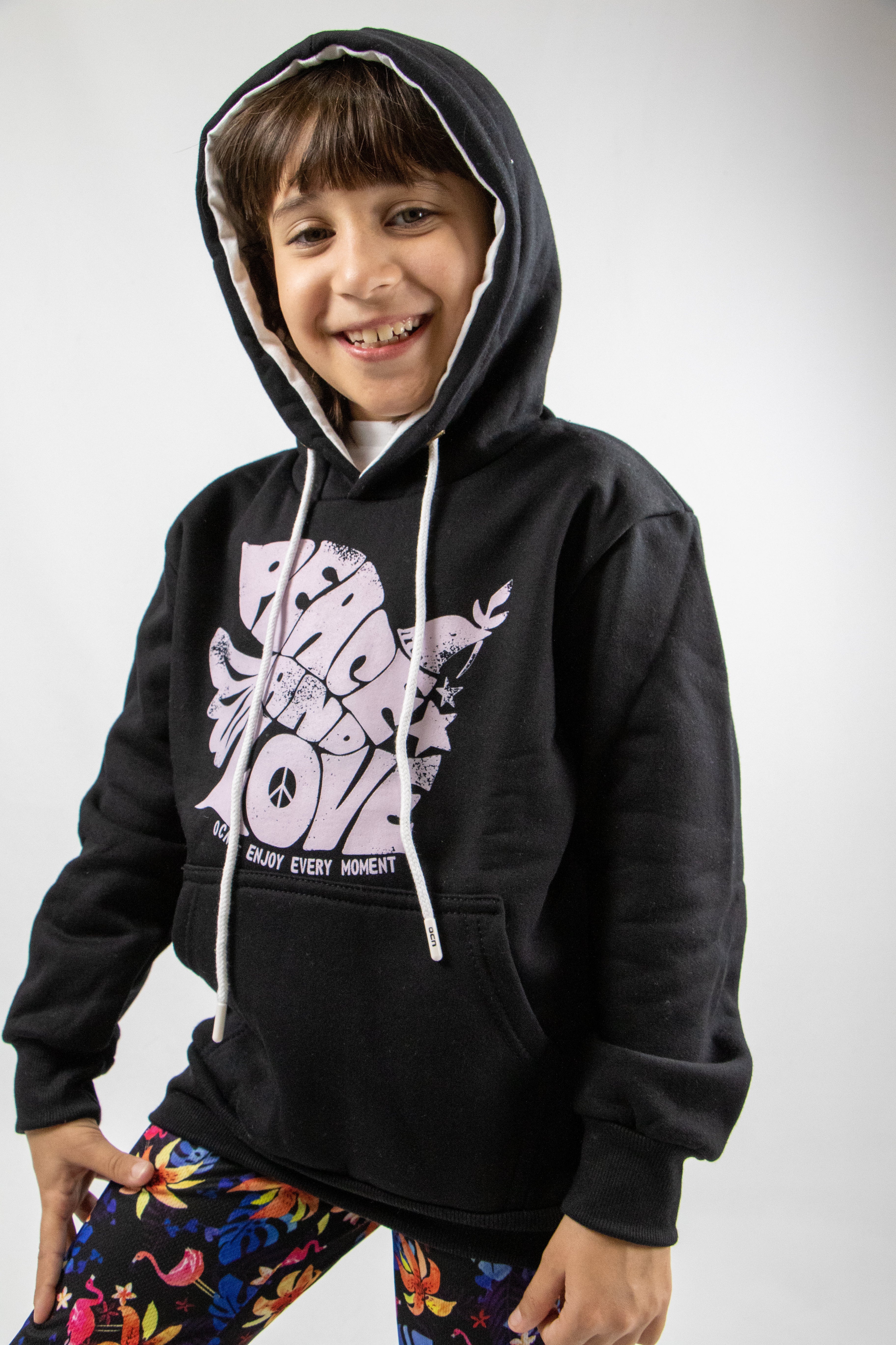 Ocn Kids Kangaroo Hoodie - Black & Purple Tree Print - Cozy Pullover for Boys & Girls - Perfect for School, Playdates & Outdoor Adventures
