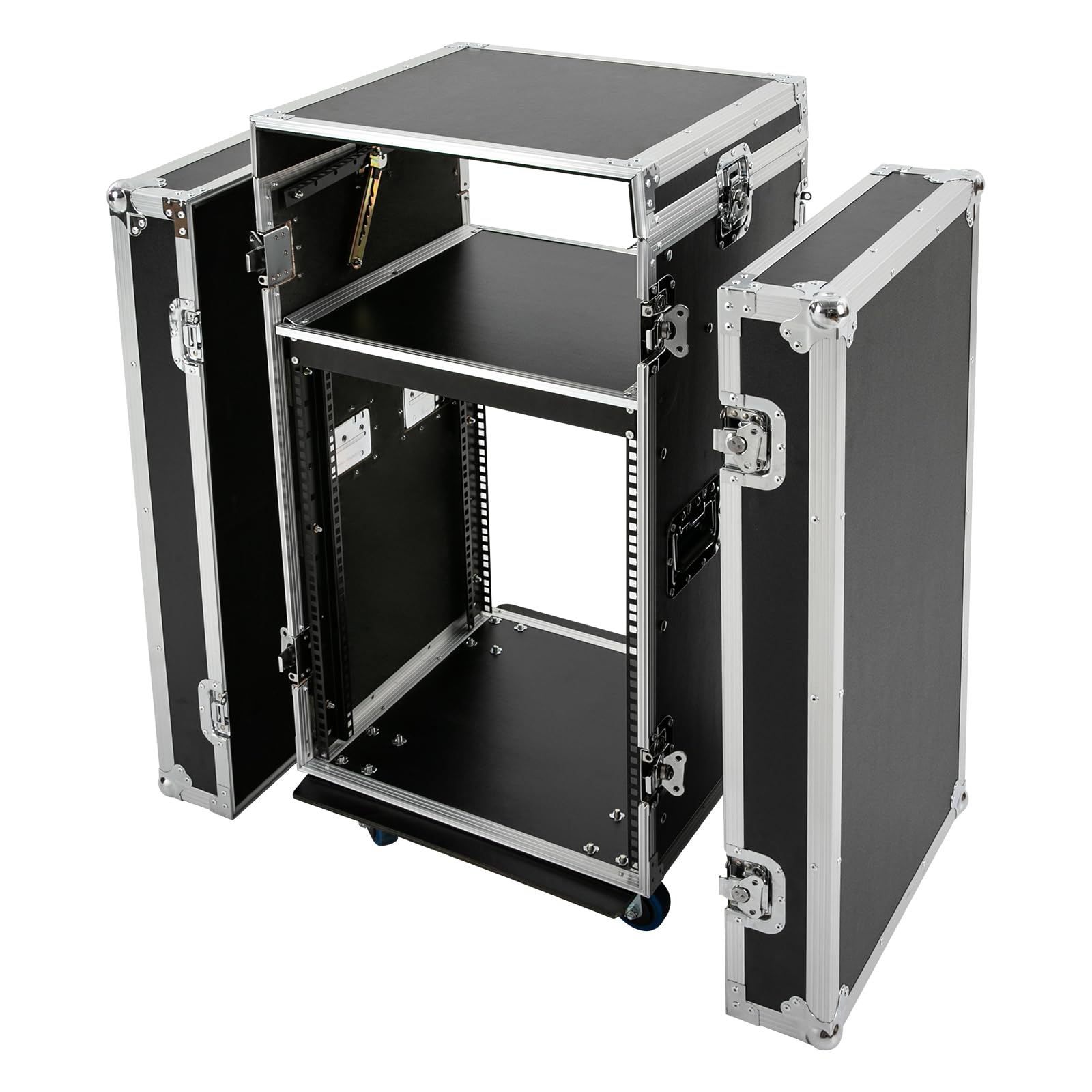14U Heavy-Duty PA DJ Rack Cabinet - Professional Tour-Grade ATA Case with 4 Wheels, Large Mixer Countertop & Easy Assembly - Perfect for Live Performances, Studio Setup & Mobile DJ Gigs