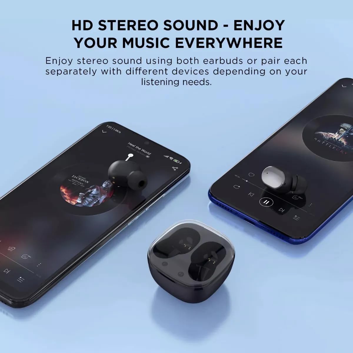 HTC Wireless Earbuds Bluetooth 5.3, Noise Cancelling Headphones with 22H Playtime - for Workout & Travel