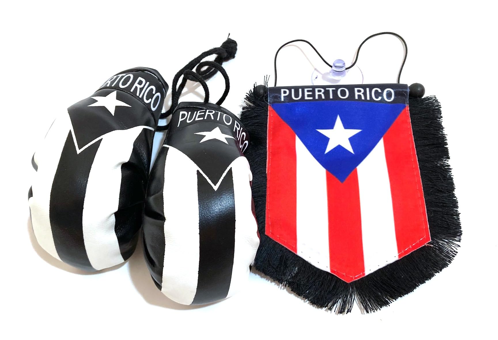 Puerto Rico Car Flags - 2 Pack Mini Puerto Rican Flags for Car Windows - Boxing Gloves Design Rearview Mirror Accessories - Perfect for Sports Events, Parades, and Showcasing Puerto Rican Pride