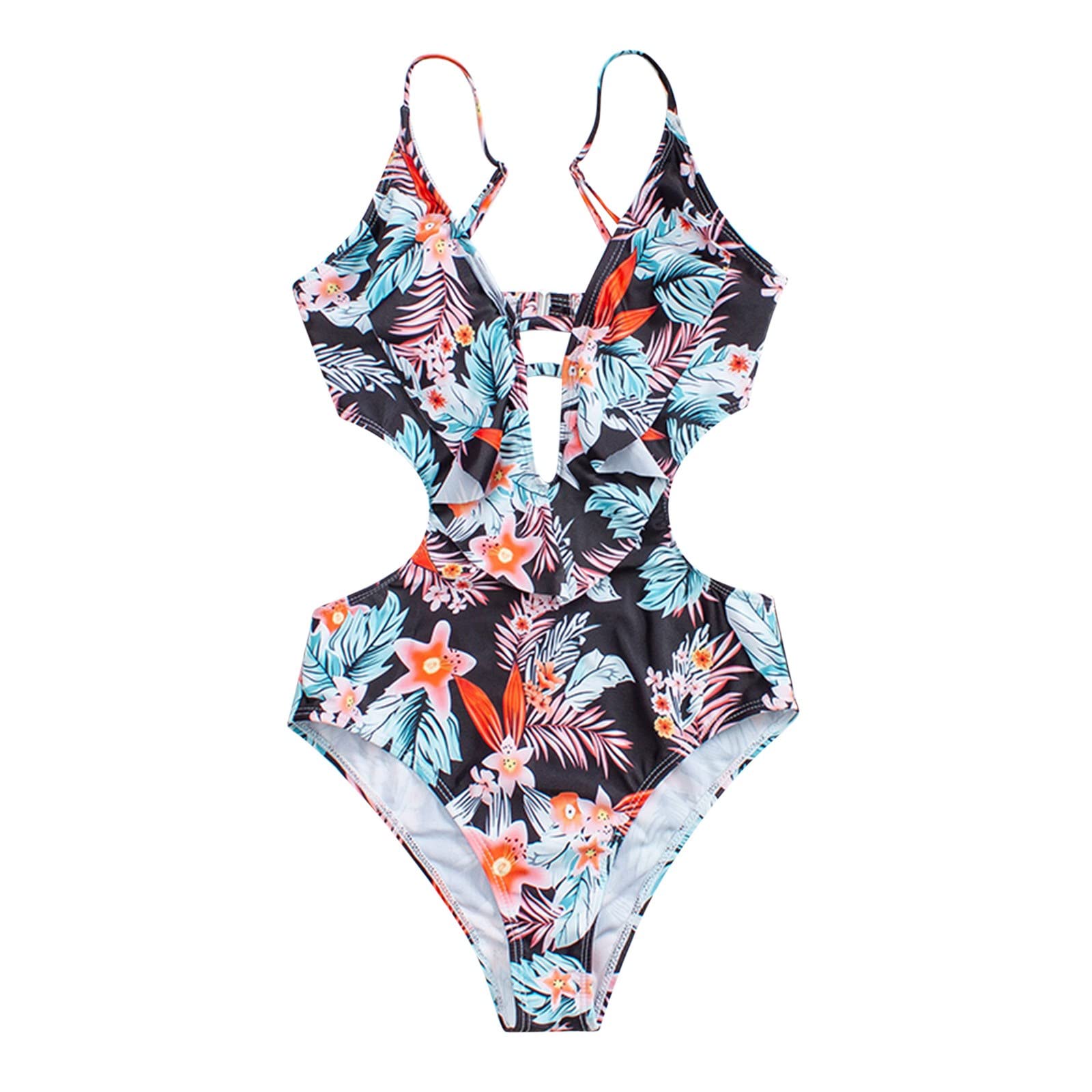 Sexy Tummy Control One-Piece Swimsuit for Women - Floral V-Neck Bikini for Beach & Pool
