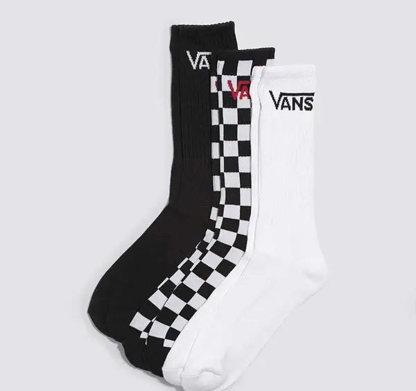 Vans Classic Crew Socks 3-Pack - Black, White & Gray - Comfortable & Durable Cotton Socks for Men & Women - Perfect for Casual Wear, Sneakers & Everyday Outfits