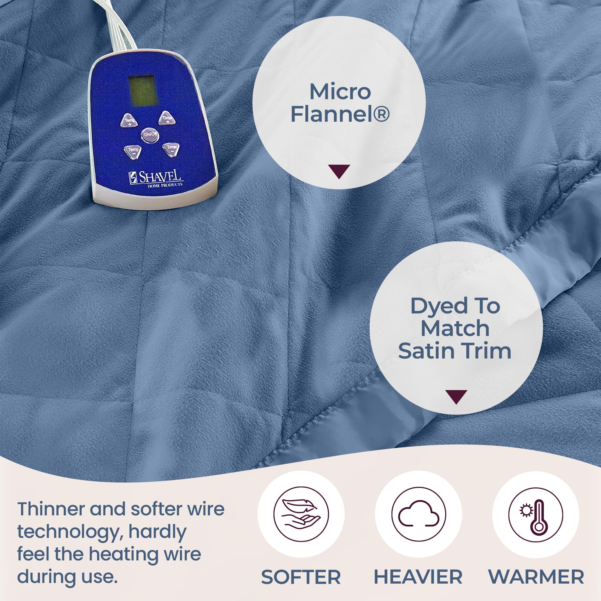 Thermee Micro Flannel Electric Heated Blanket - Full Size (84x90 Inches) Ultra Soft & Warm - Fast Heating Dual Control for Couples - Perfect for Winter Nights, Bedroom, Sofa & Camping - Ultramarine Blue