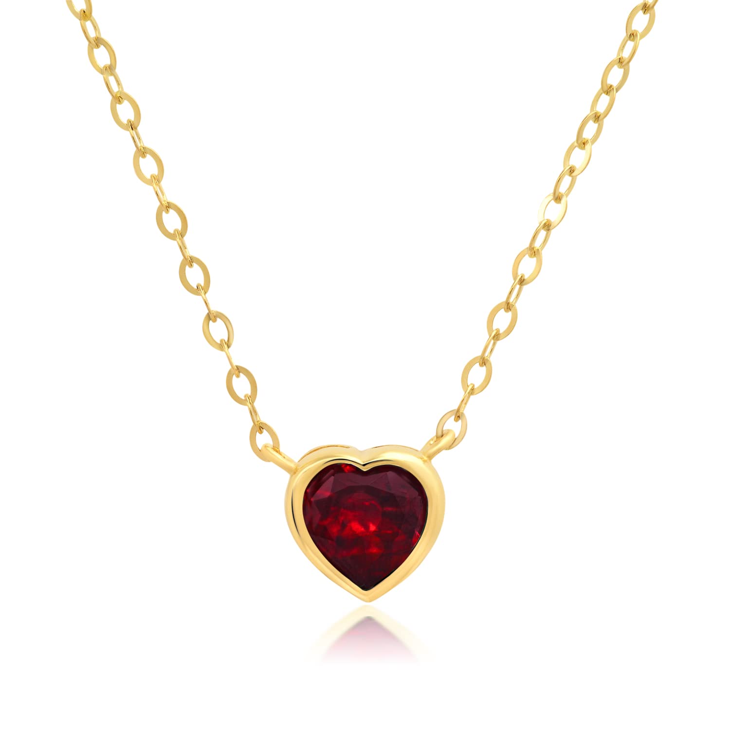 14K Solid Gold Heart Pendant Necklace for Women - Yellow or White Gold Bezel Set Birthstone Jewelry with Spring Ring Clasp | 5mm Gemstone Gift for Valentine's Day, Anniversary & Mother's Day | MAX + STONE