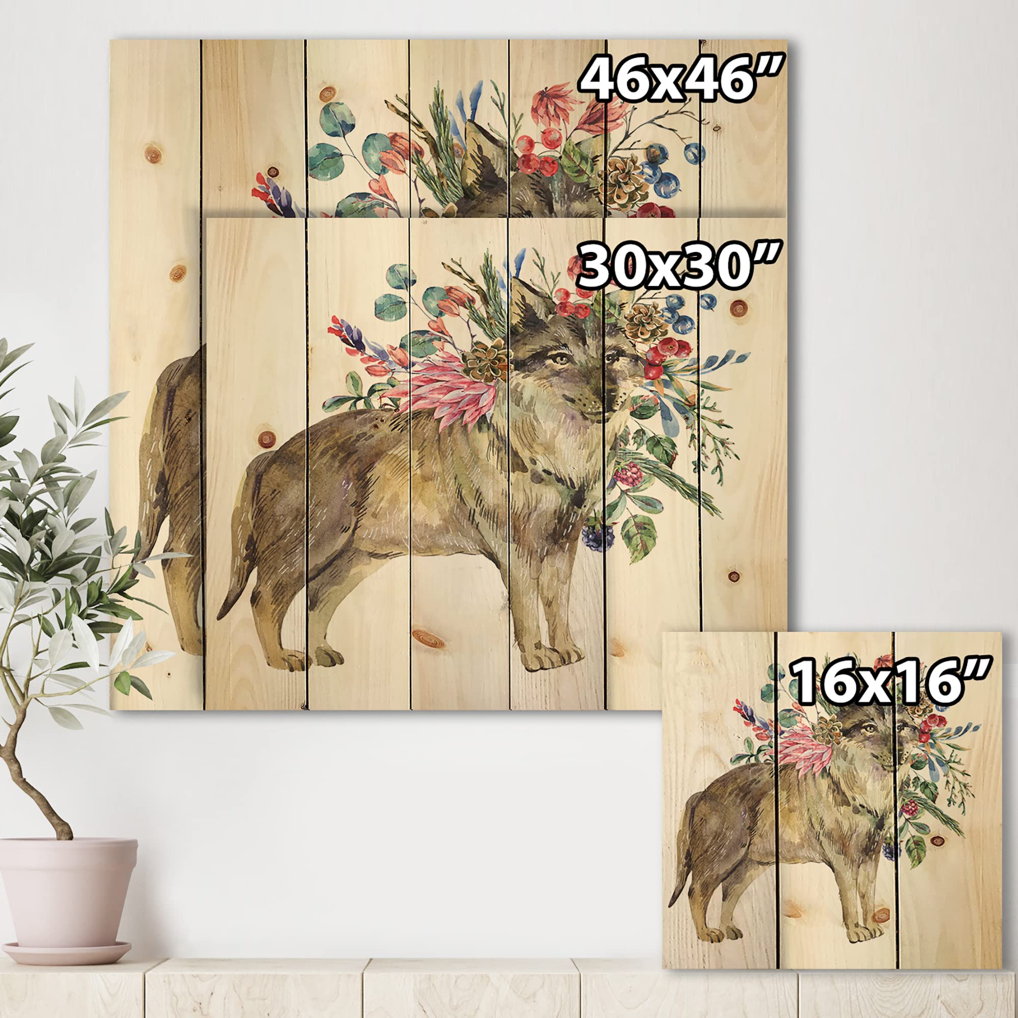 Farmhouse Wood Wall Decor - Wolf with Woodland Flowers Wall Art, Large Floral Pine Wood Panel for Rustic Home & Cabin Decor | Perfect for Living Room, Bedroom, Office