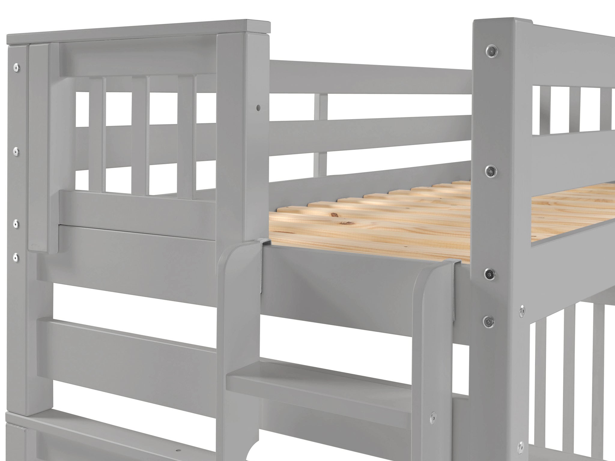Twin Over Full Bunk Bed with End Ladder in Gray - Space-Saving Kids & Guest Room Furniture for Small Bedrooms & Dorm Rooms
