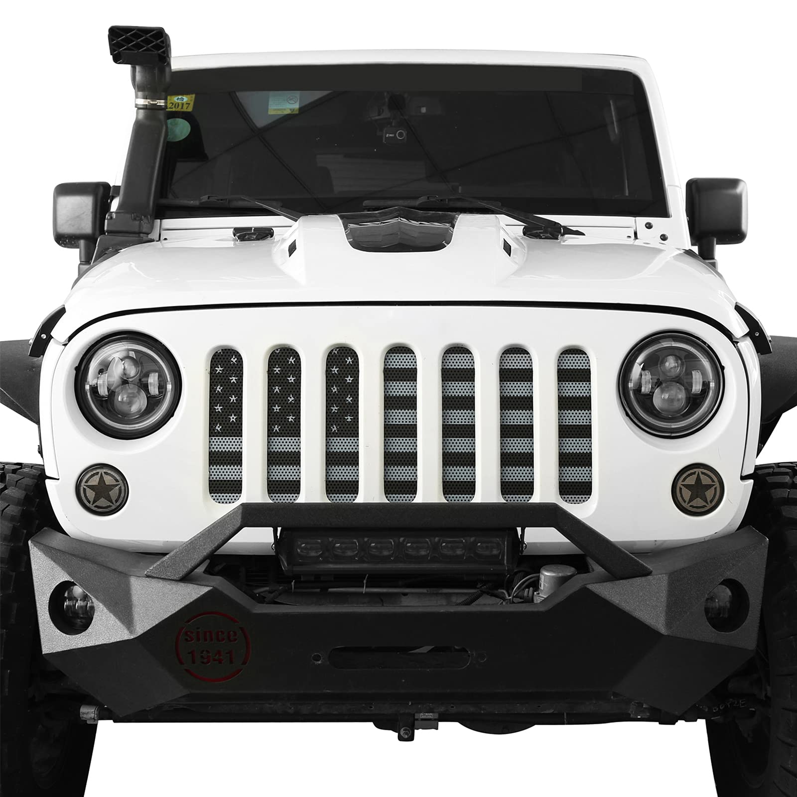 u-Box Wrangler Flag Grill Insert & Front Bug Screen Mesh Grille for 2007-2018 Jeep JK & Wrangler Unlimited - Jeep Accessories for Off-Roading & Customization