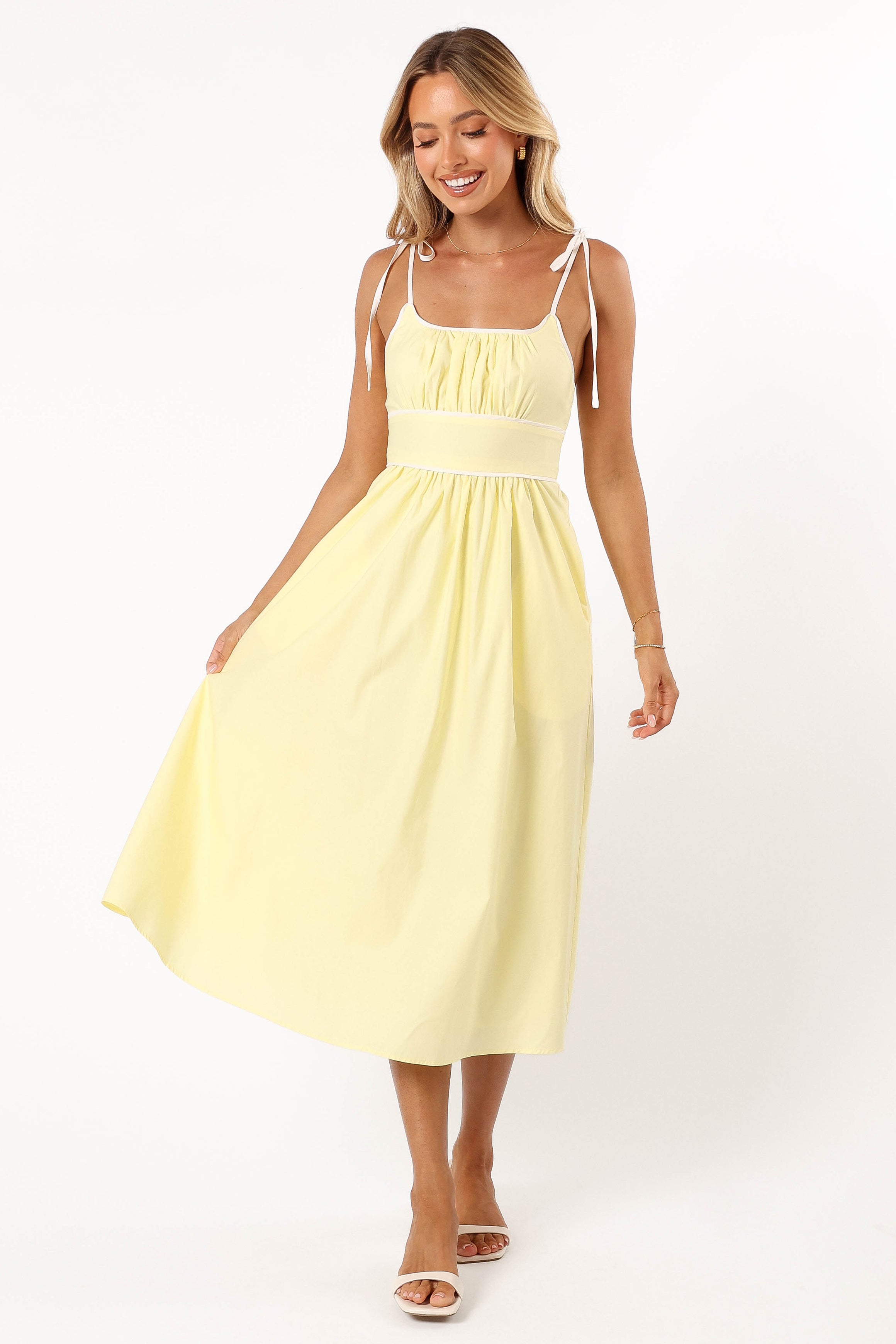 Women's Avi Sleeveless Midi Dress in Yellow - Summer Casual Flowy Dress for Beach, Vacation & Outdoor Events
