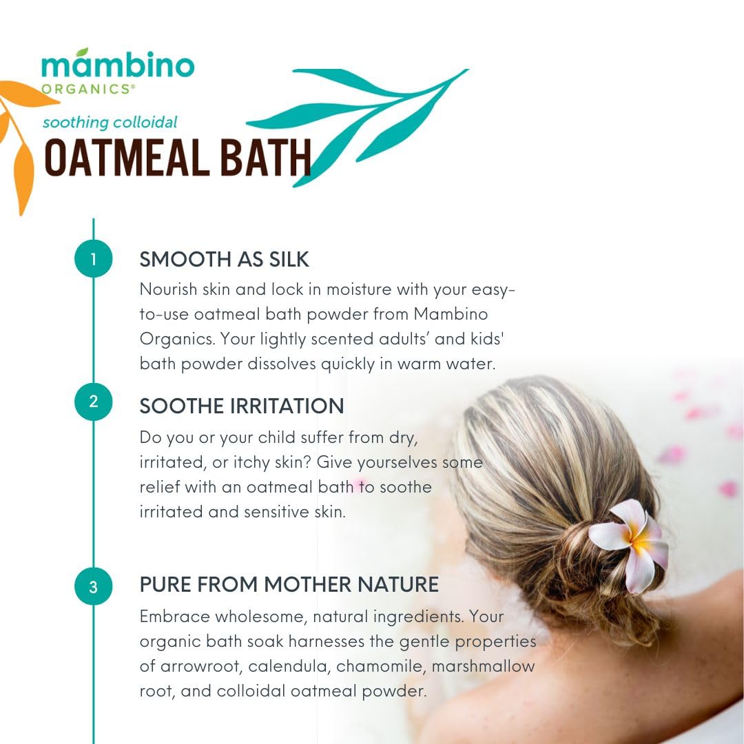 Mambino Organics Soothing Bath Treatment with 100% Natural Colloidal Oatmeal - Relieves Dry & Itchy Skin - 4 Ounce (3-Pack) - Perfect for Eczema, Psoriasis & Sensitive Skin Care