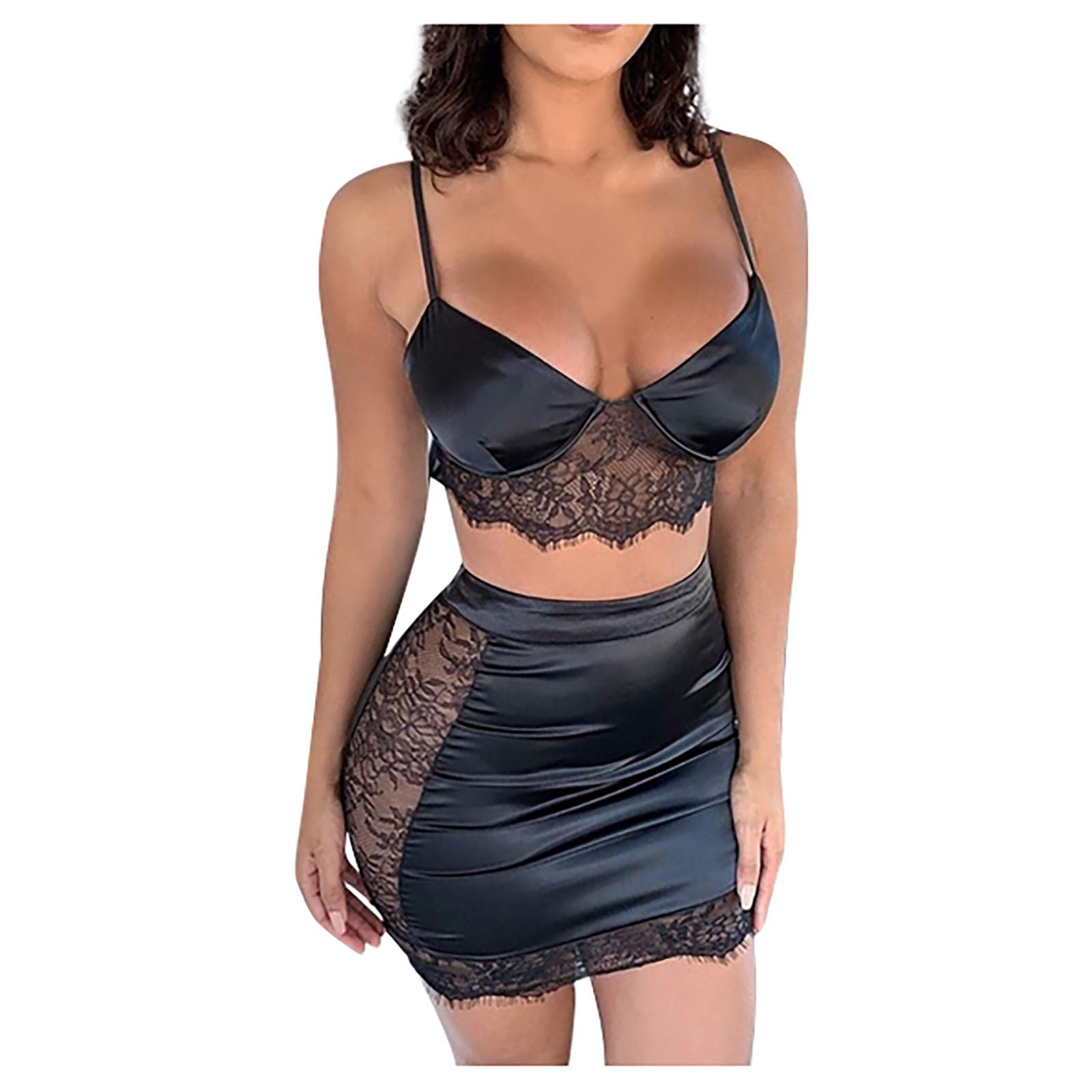 Sexy Satin Lace Pajama Set for Women - Sleepwear & Nightwear for Comfort