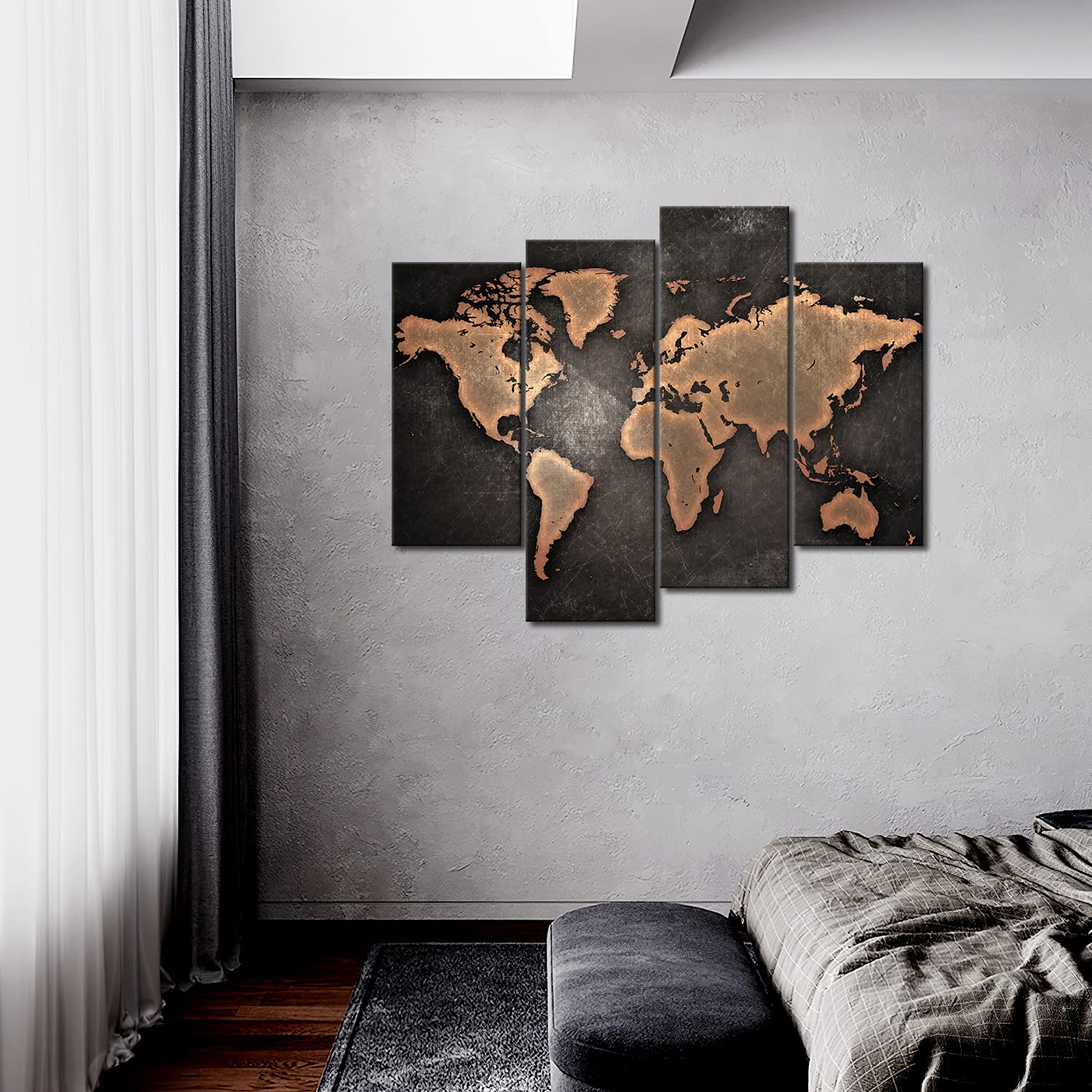 World Map Canvas Wall Art - Black Background Modern Home Decor | Perfect for Living Room, Office & Bedroom Decoration