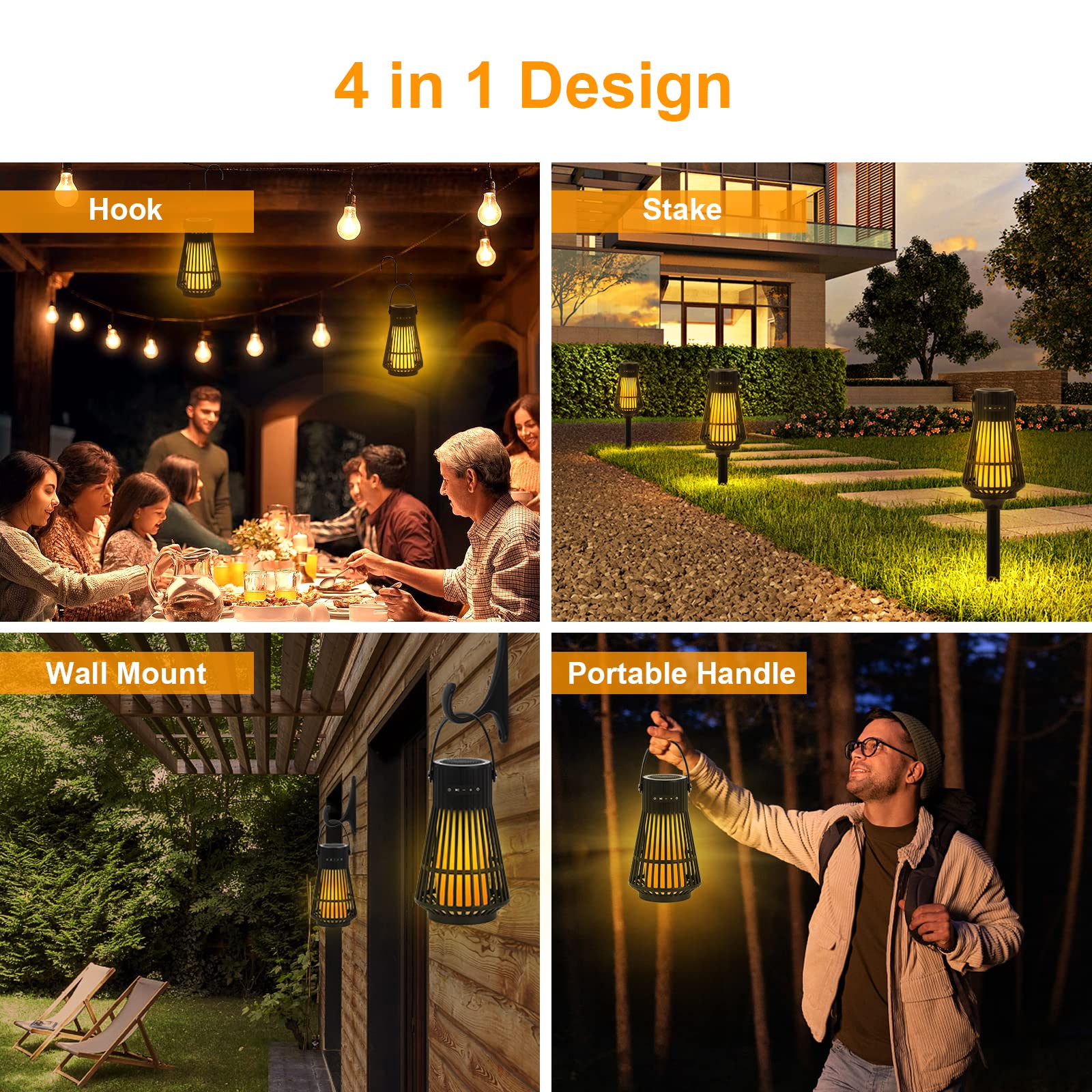 Tesoorda Outdoor Bluetooth Speaker with LED Flickering Flame Effect - Waterproof Wireless Speaker with Torch Light, Wall Mount Hook & Stake - Perfect for Camping, Backyard, Deck, Patio (2 Pack)