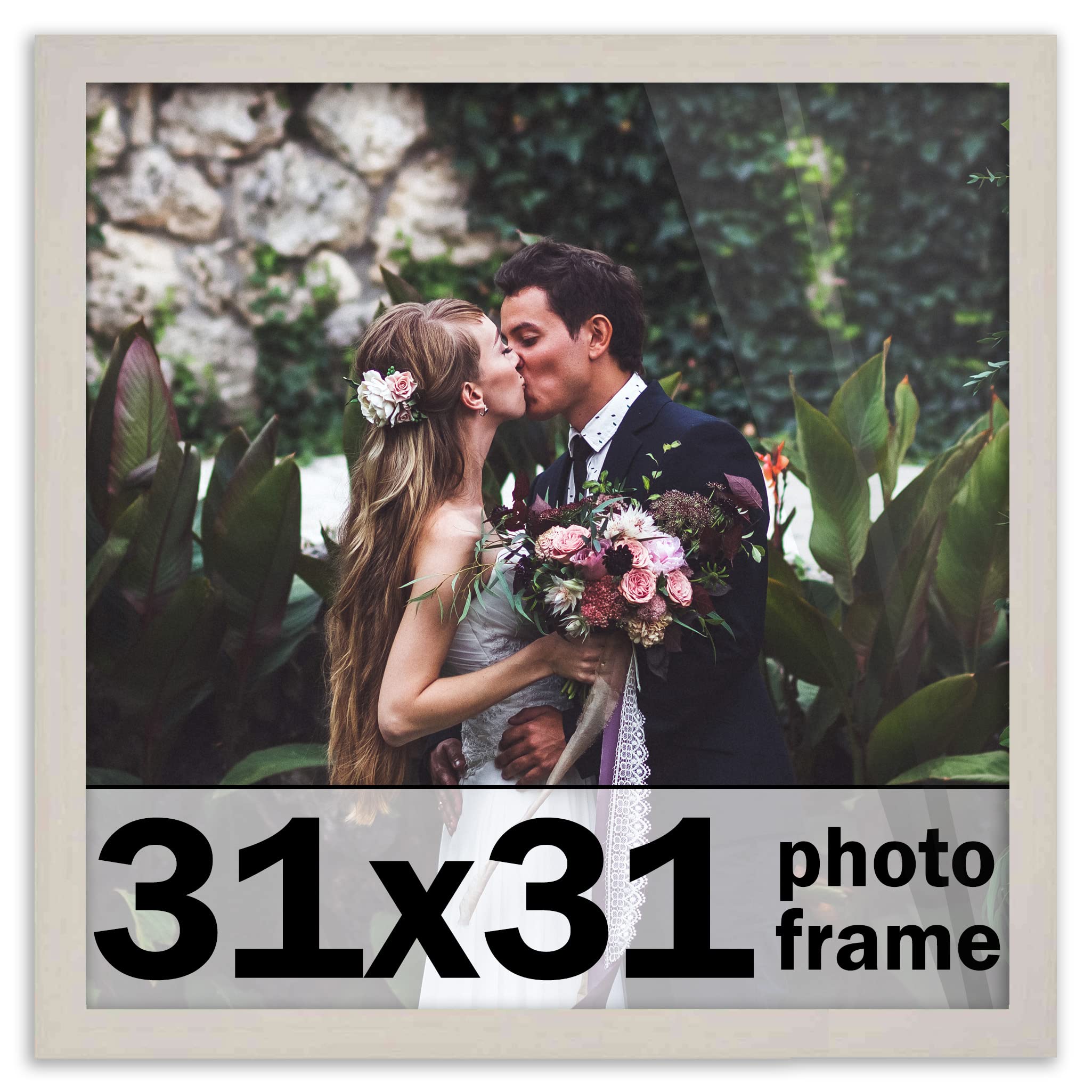 31x31 White Wash Wood Picture Frame - Modern Square Photo Frame with UV Acrylic Shatter Guard & Acid-Free Backing - Perfect for Family Photos, Home Decor, Living Room, Bedroom, Office Wall Display