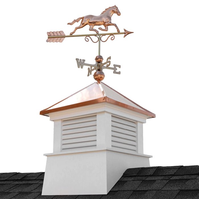 30 Square Manchester Vinyl Cupola with Horse Weathervane - Classic Barn Roof Decoration for Farmhouse, Garden & Countryside Homes (Perfect for Outdoor Decor & Rustic Style)