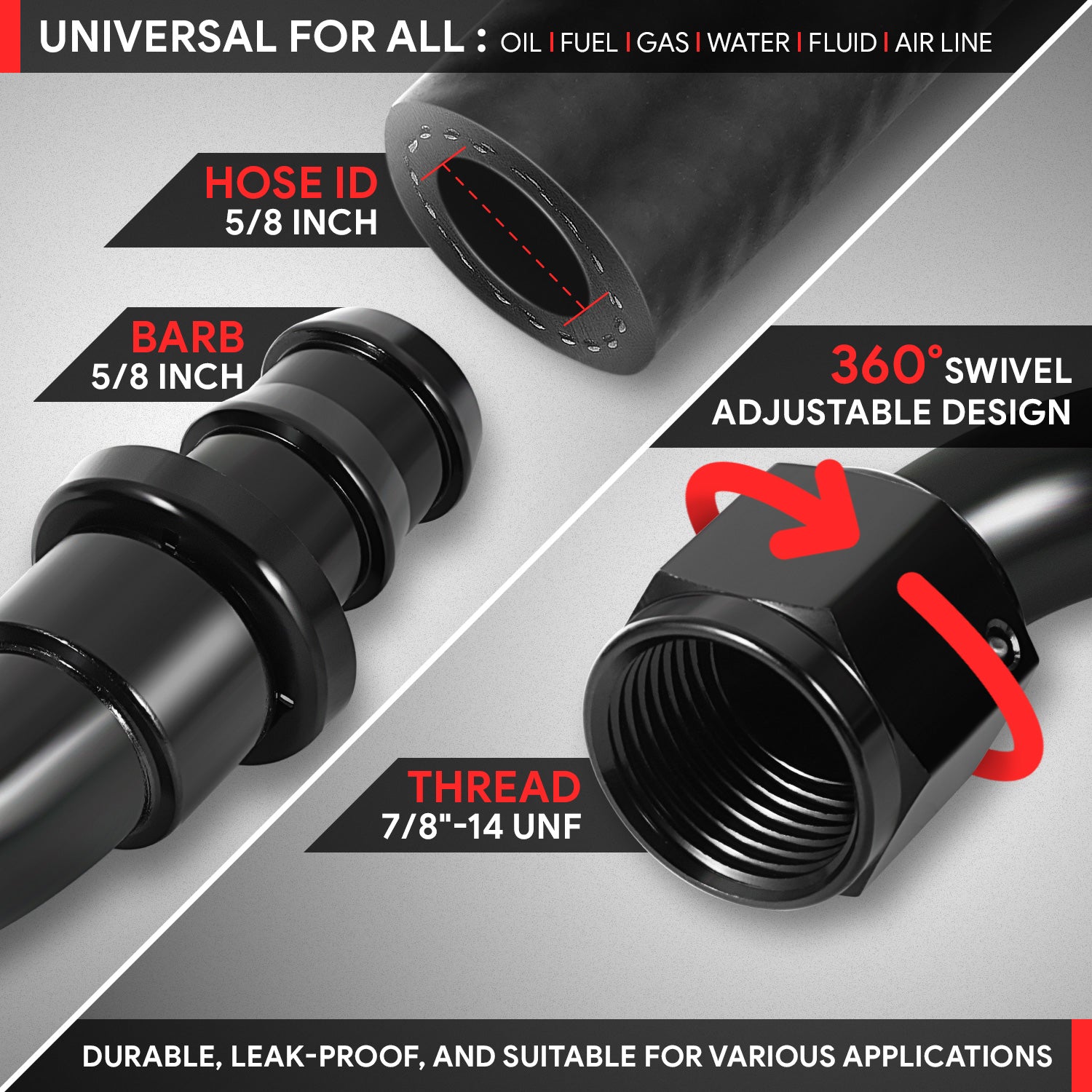 10AN 90 Degree Push Lock Hose End Fittings - 7/8-14 UNF Thread Size for Fuel, Oil & Coolant Lines - Perfect for Automotive, Marine & Industrial Applications