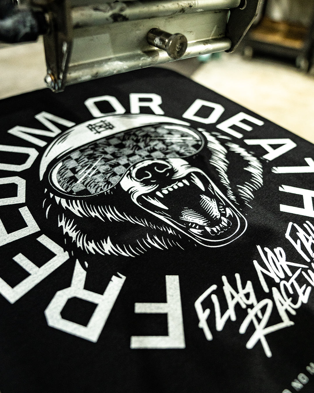 Race Track Bear Graphic Tee - Black Cotton T-Shirt for Men & Women - Casual Streetwear, Gaming & Motorsport Enthusiasts