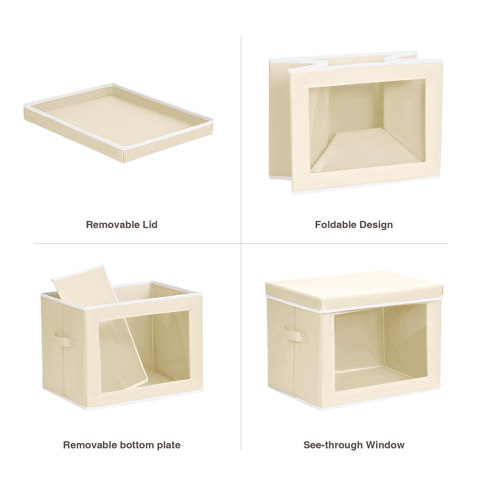 Fabric Storage Bins with Lids - 4 Pack Collapsible Storage Cubes with Window for Home & Office Organization - Beige | Perfect for Closet, Shelf, and Underbed Storage