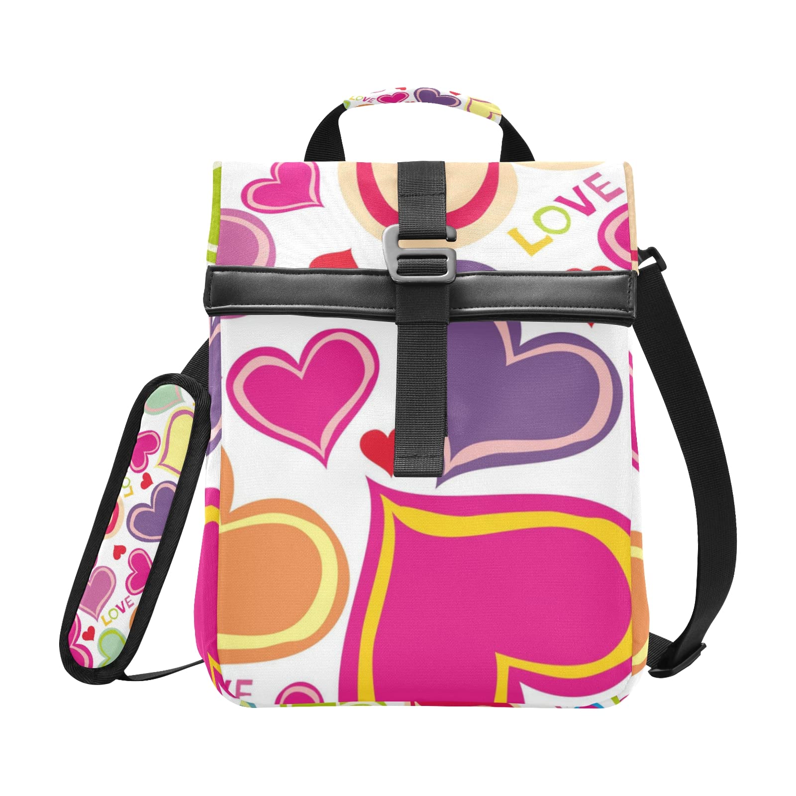 Valentine's Day Insulated Lunch Bag - Leakproof Cooler Lunchbox with Adjustable Shoulder Strap, Reusable Tote for Work, School & Travel | Heart Pattern Design, Perfect for Picnics & Daily Commute