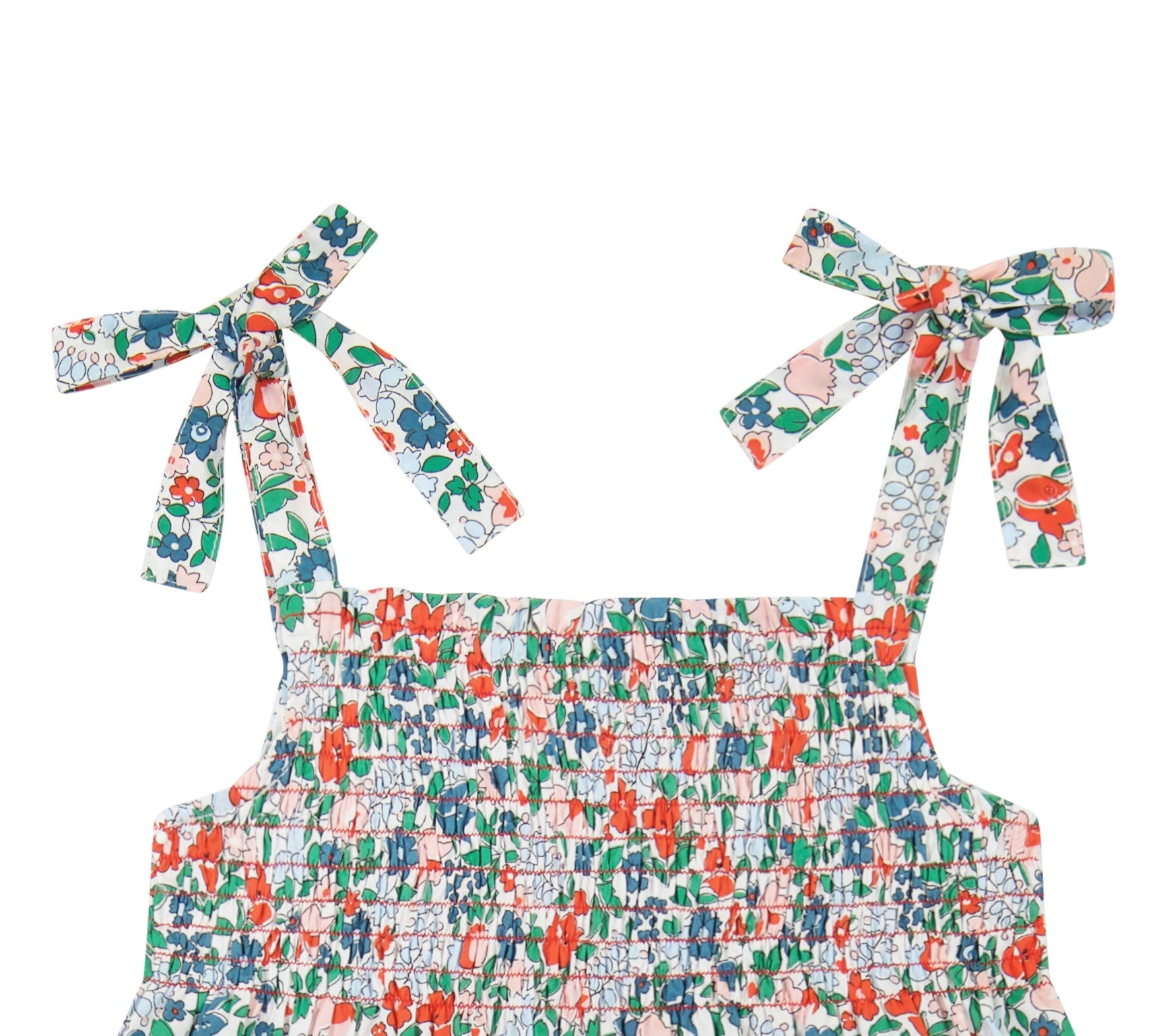India Smocked Shoulder Tie Sundress - Green Floral Print Summer Dress for Women | Beach Vacation, Garden Party & Casual Outfit