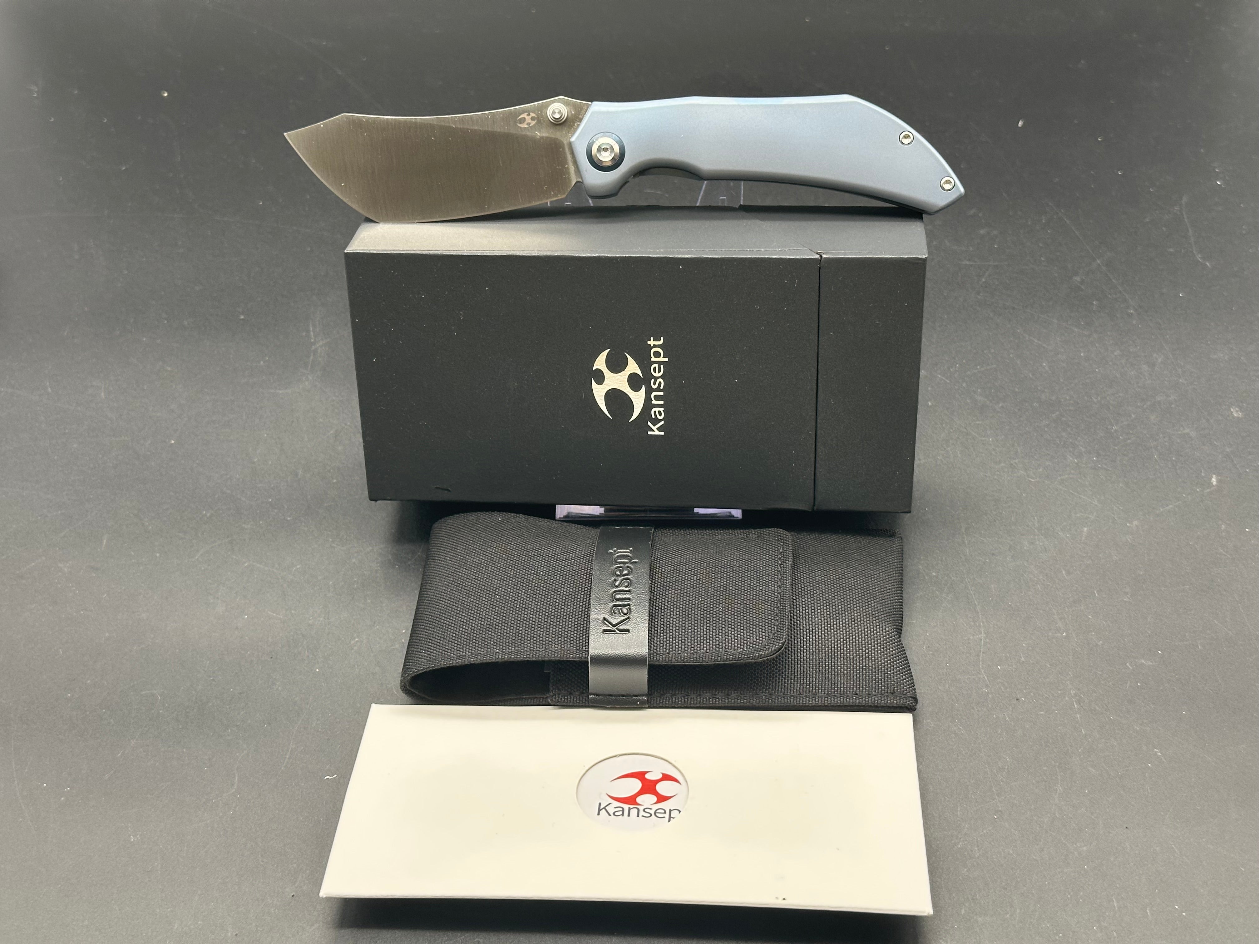 KANSEPT Tipper Folding Knife - Blue Titanium Handle, S35VN Steel, Wharncliffe Plain Edge - EDC, Camping, Outdoor Survival & Everyday Carry Knife