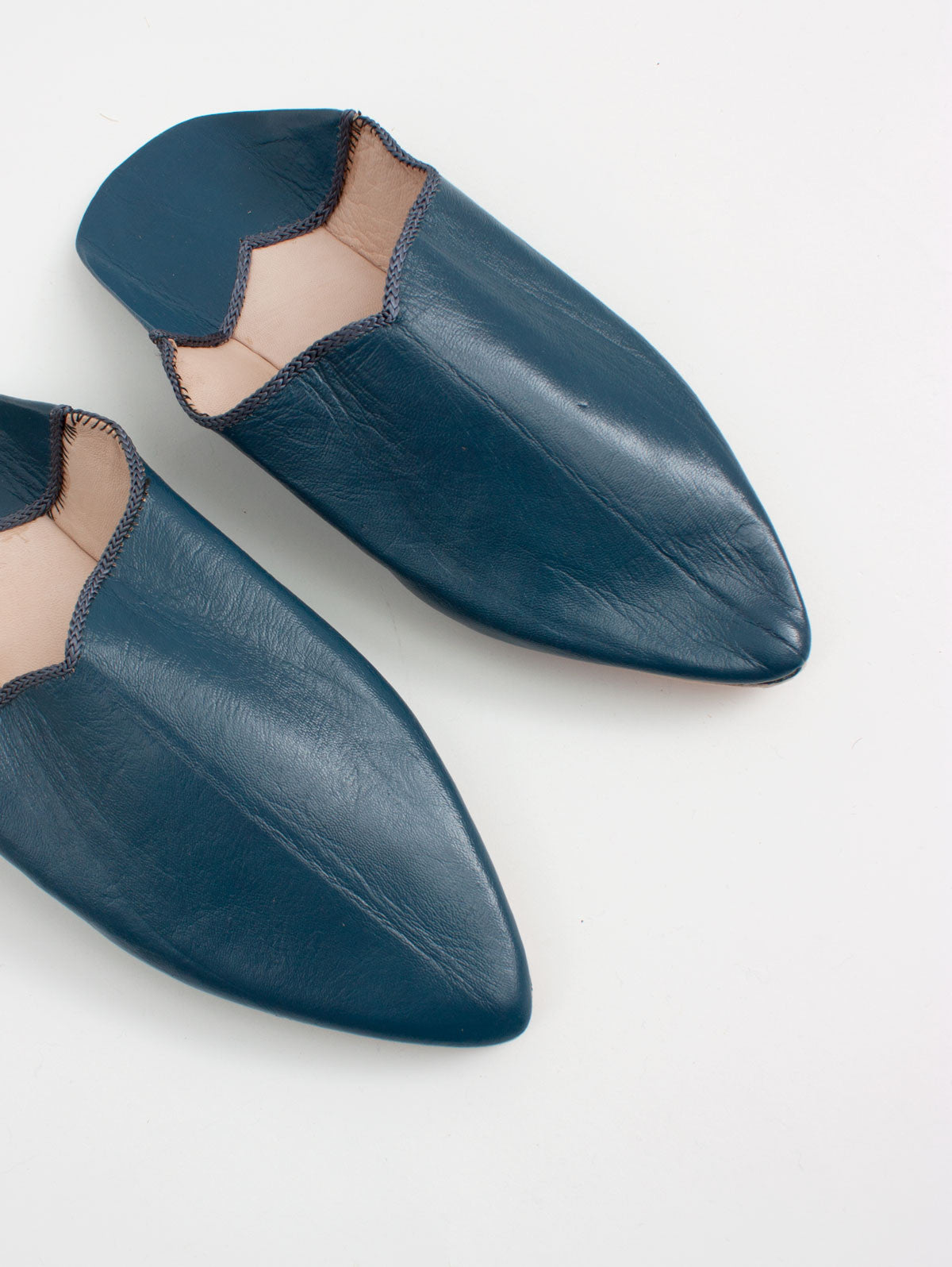 Authentic Moroccan Plain Pointed Babouche Slippers in Indigo - Handmade Leather House Shoes for Men & Women | Perfect for Home, Lounge, and Cultural Fashion