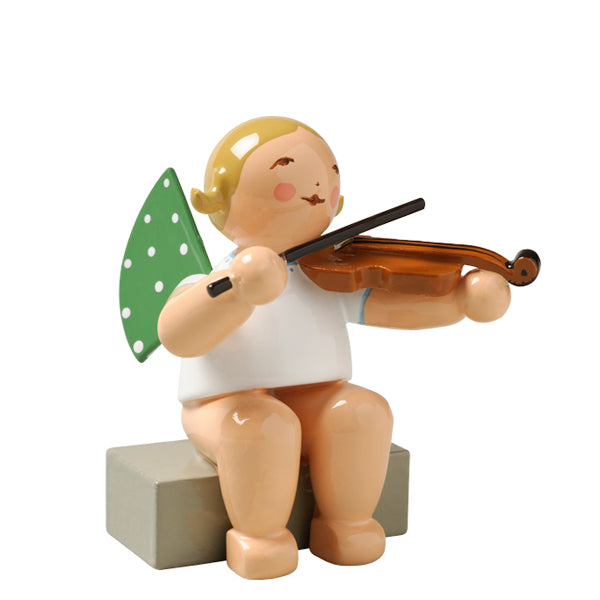 Wendt & Kuhn Angel Playing Viola Sitting Wooden Figurine - Handcrafted Christmas Decoration & Collectible Gift for Music Lovers