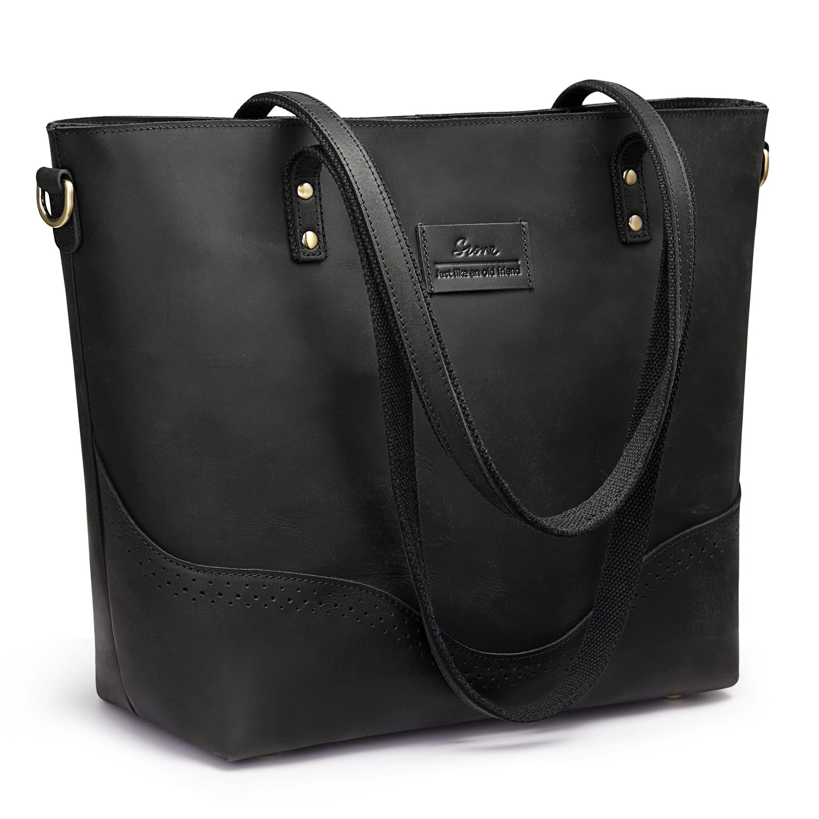 Premium Genuine Leather Tote Bag for Women - Large Vintage Work Handbag with Zipper Pocket - Perfect for Office, Travel & Everyday Use