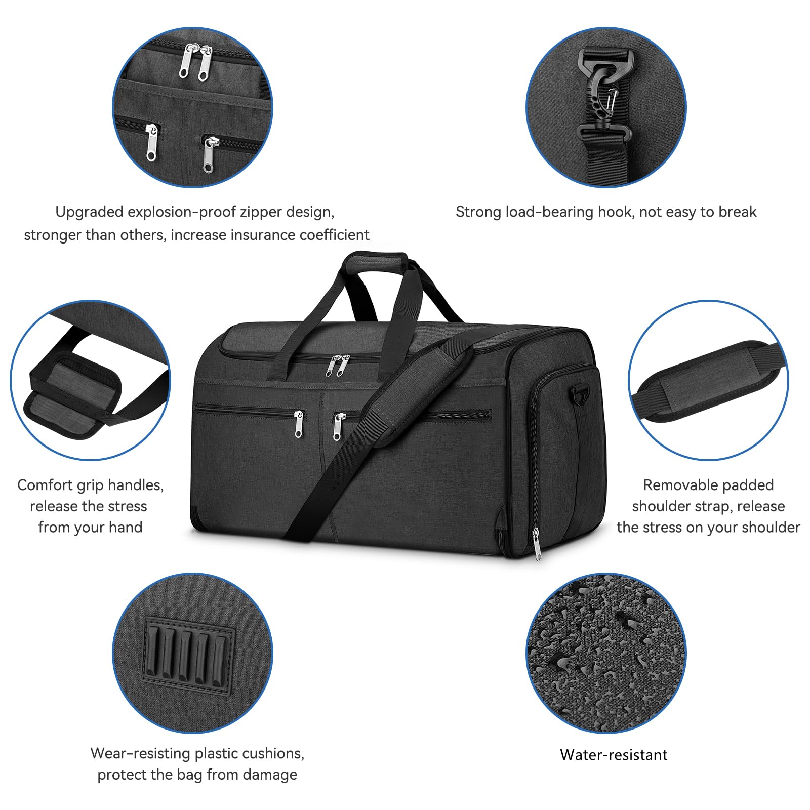 Bukere Convertible Carry-On Garment Duffle Bag for Men & Women - 2-in-1 Hanging Dress Suitcase with Shoe Compartment - Travel Luggage for Business Trips & Weekend Getaways - Midnight Grey