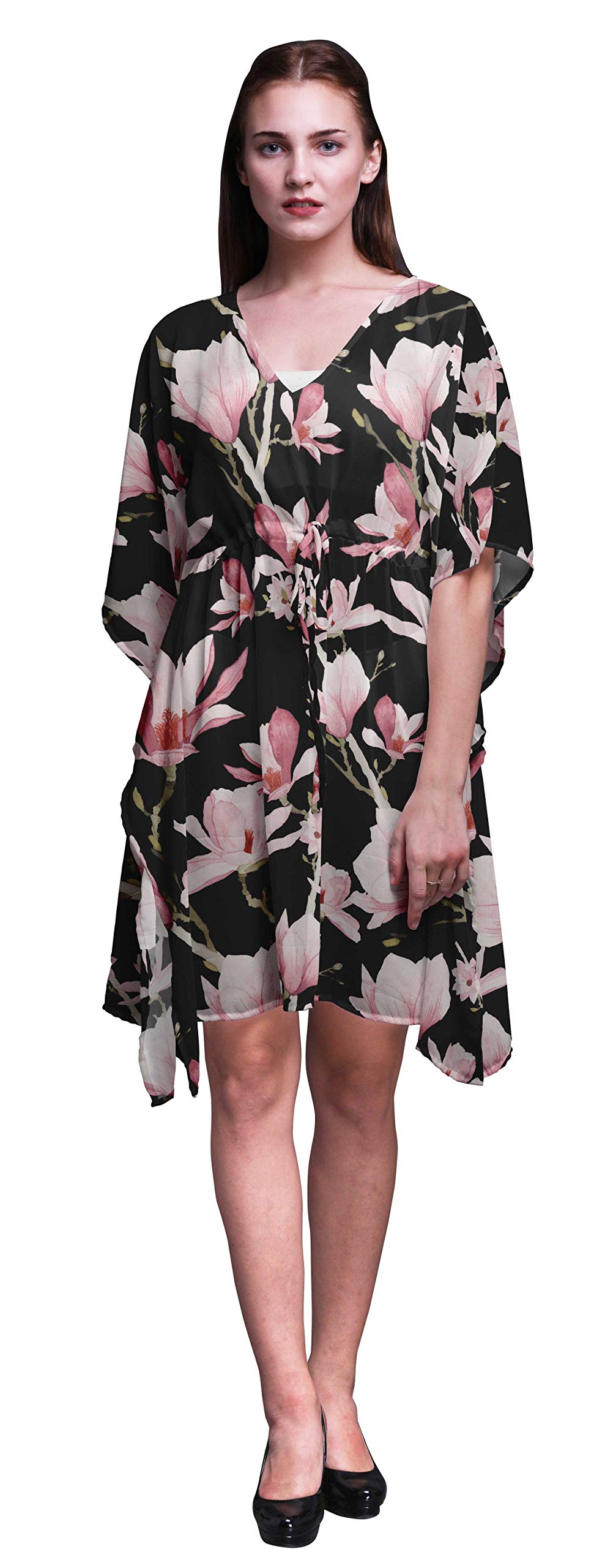 Bimba Women's Short Caftan Midi Dress - Beach Cover Up, Swimwear Cover Up, Boho Kaftan Dress for Poolside, Vacation & Summer Outfits