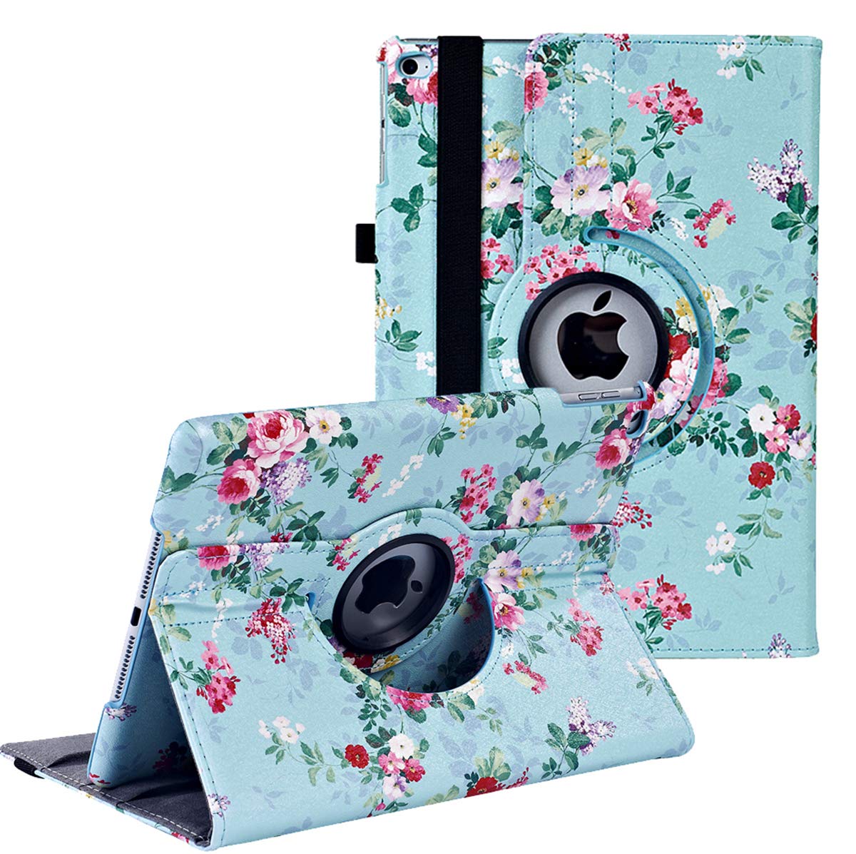 360° Rotating Stand Protective Case for iPad 9.7 inch (5th/6th Gen 2017/2018) & iPad Air 2 - Auto Sleep/Wake Smart Cover with Flower Design | Perfect for Work, Study & Travel (Green)
