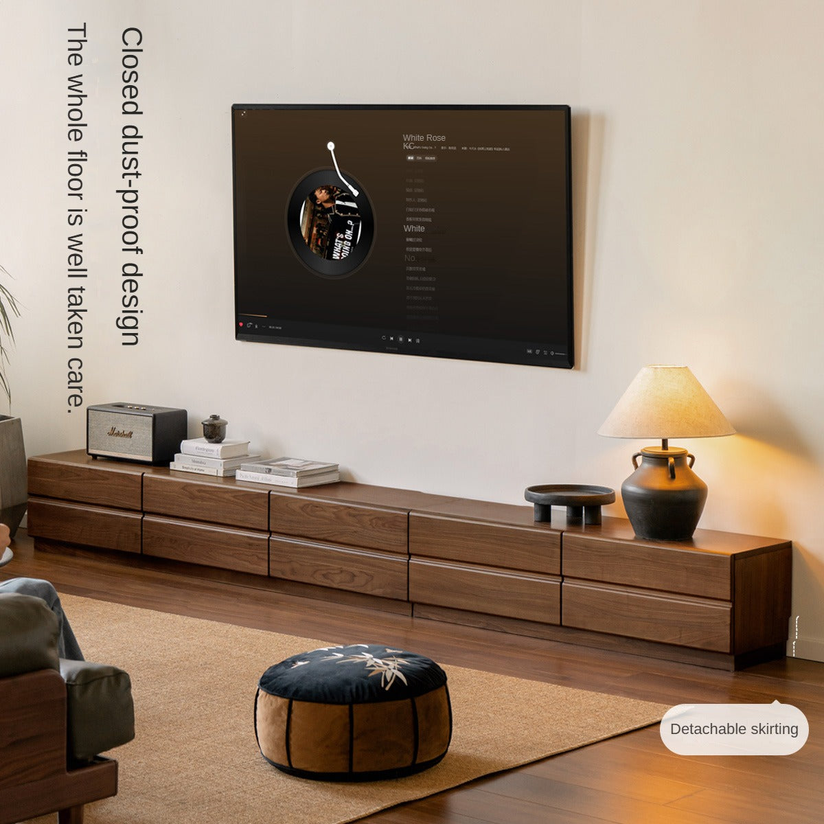 Solid Oak & Black Walnut Wood TV Stand - Rustic Modern Entertainment Center for Living Room, Home Theater & Media Storage