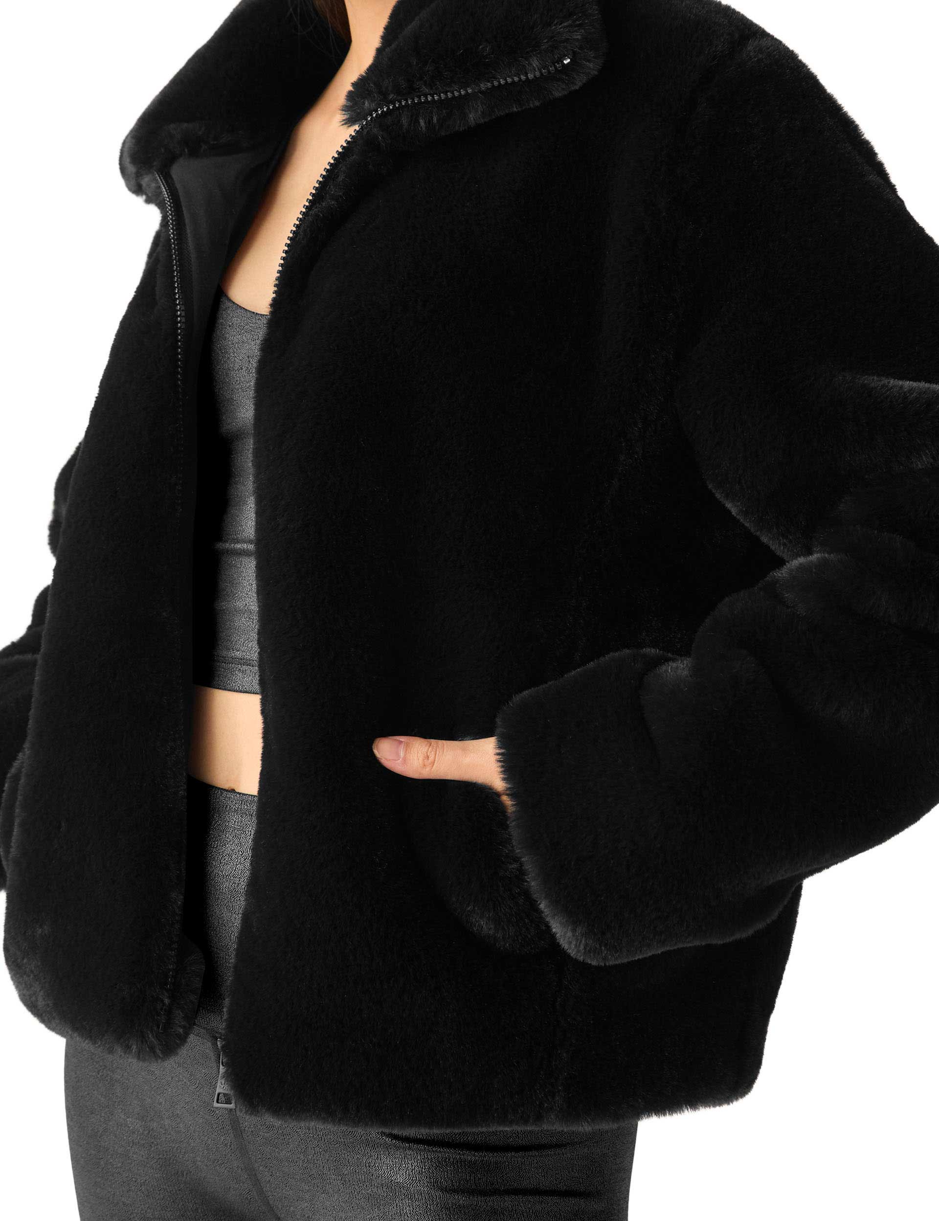 Stylish Black Faux Fur Jacket for Women - Winter Fashion Coat with Soft Faux Fur Collar - Perfect for Cold Weather, Parties, and Casual Outings