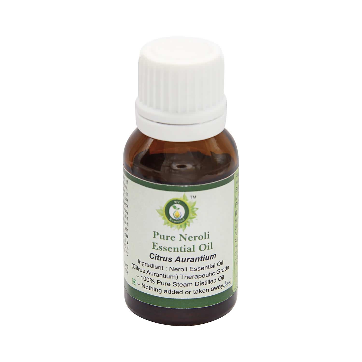 Premium Neroli Essential Oil (Citrus Aurantium) - 100% Pure Natural, Steam Distilled for Skin, Face & Body Care - 15ml (0.507oz) by R V Essential - Perfect for Aromatherapy, Massage & Stress Relief