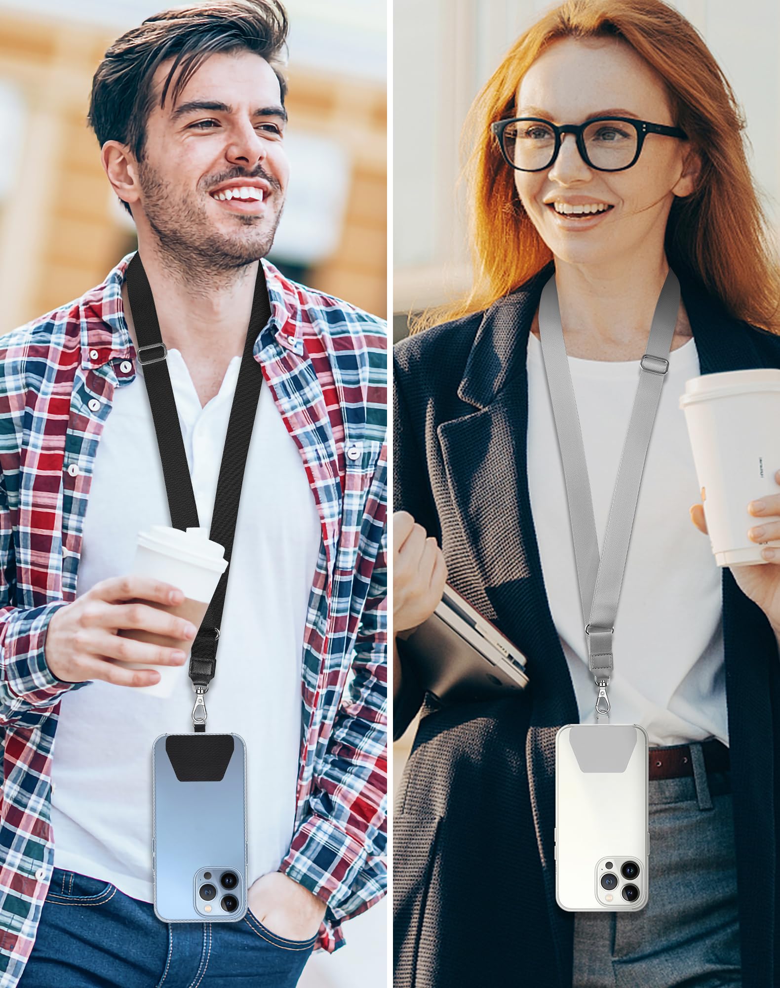 **SHANSHUI 2 Pack Universal Phone Lanyard - Durable Nylon Neck Strap with Soft Pads, Adjustable Crossbody Tether for iPhone, Samsung & All Smartphones (Black & Grey) - Perfect for Travel, Work & Outdoor Activities**