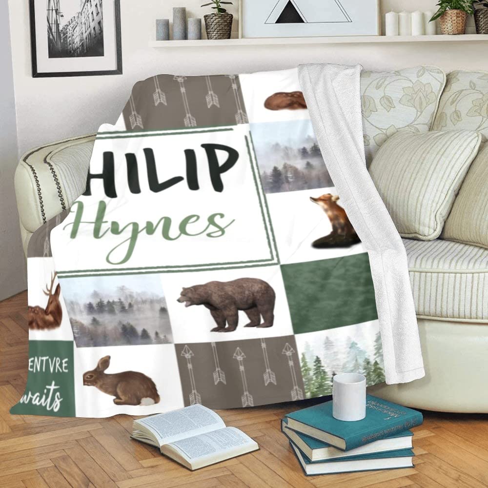 Personalized Woodland Animals Blanket with Name - Custom Baby Blanket for Boys & Girls, Soft Minky Fleece Flannel - Perfect Baby Shower Gift, Nursery Decor & Cozy Toddler Blanket