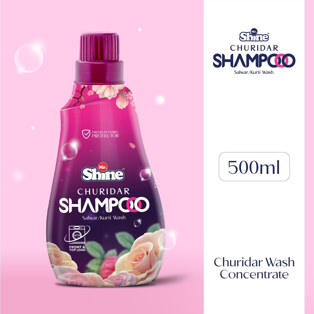 Mr Shine Churidar Shampoo 500ml - Professional Laundry Detergent for Color & Fabric Care with Fragrance (Pack of 2) | Gentle Wash for Delicate Clothes, Sarees & Ethnic Wear at Home or Laundry Business