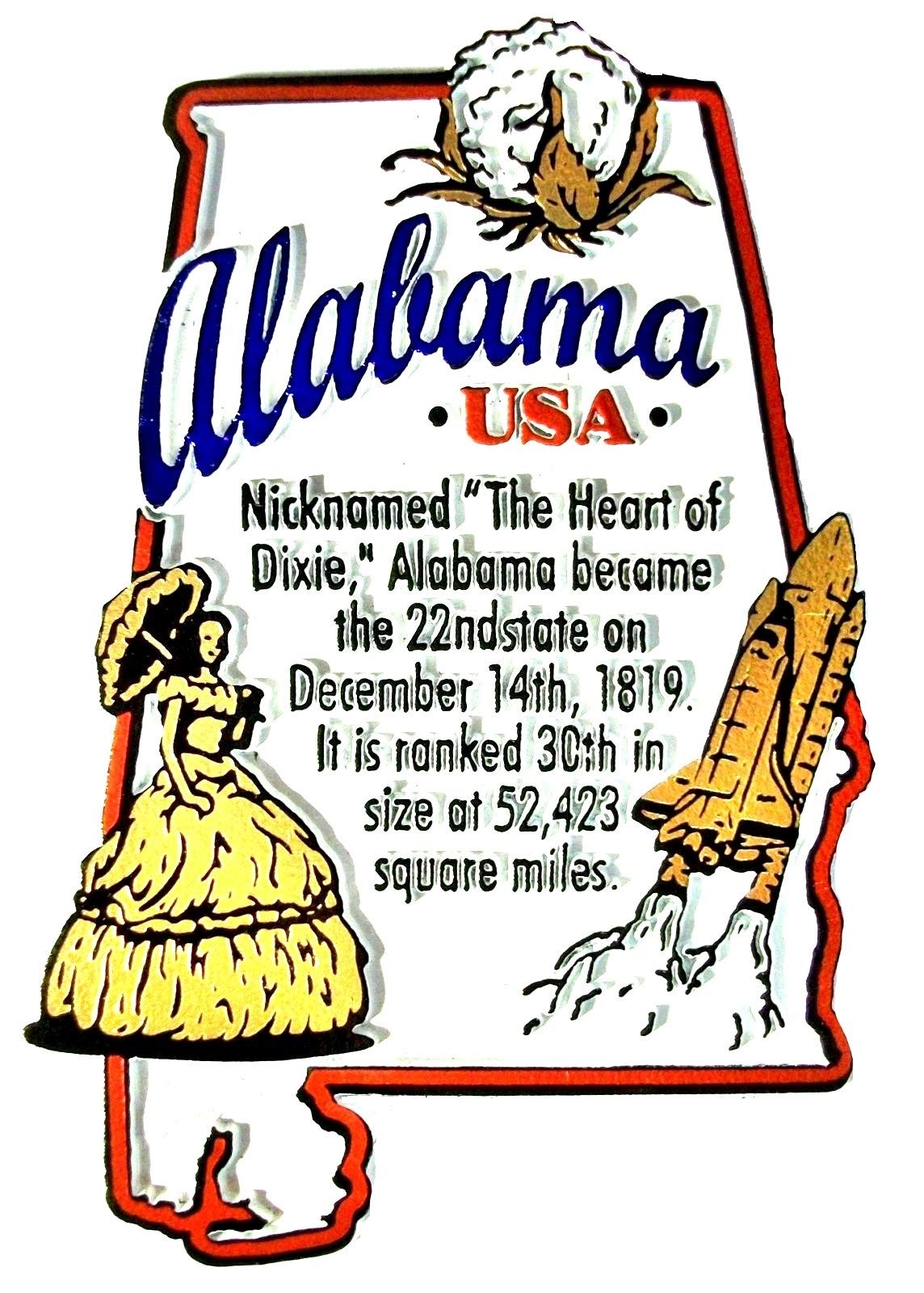 Alabama State Outline Fridge Magnet - Heart of Dixie Souvenir | Perfect for Refrigerators, Lockers & Travel Memories