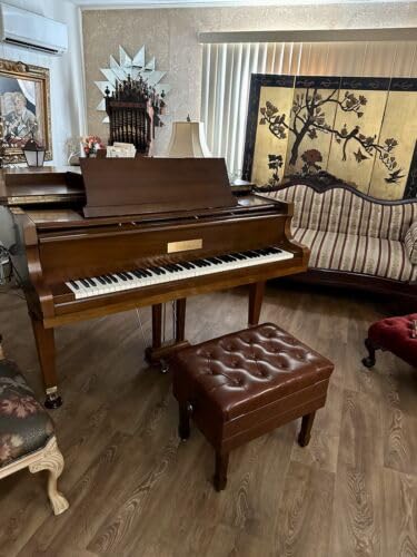 Premium Adjustable Walnut Satin Piano Bench - Genuine Leather Seat with Storage Compartment | Perfect for Home Studios, Music Classrooms & Concert Halls