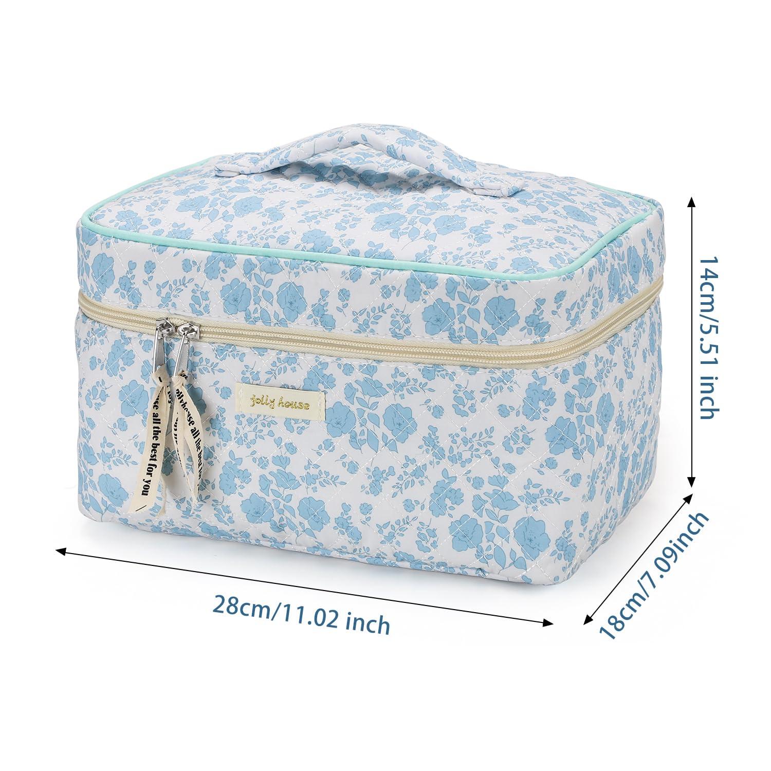 Sightor Large Cotton Makeup Bag for Women - Quilted Cosmetic Travel Organizer with Handle, Cute Aesthetic Floral Toiletry Bag | Perfect for Travel, Gym, Daily Use & Gift Giving