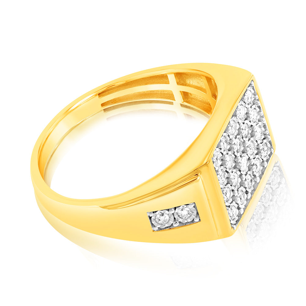 1/3 Carat Men's Diamond Ring Set - 24 Diamonds in 9K Yellow Gold & Rhodium Plated - Perfect for Wedding Bands, Anniversary Gifts & Special Occasions