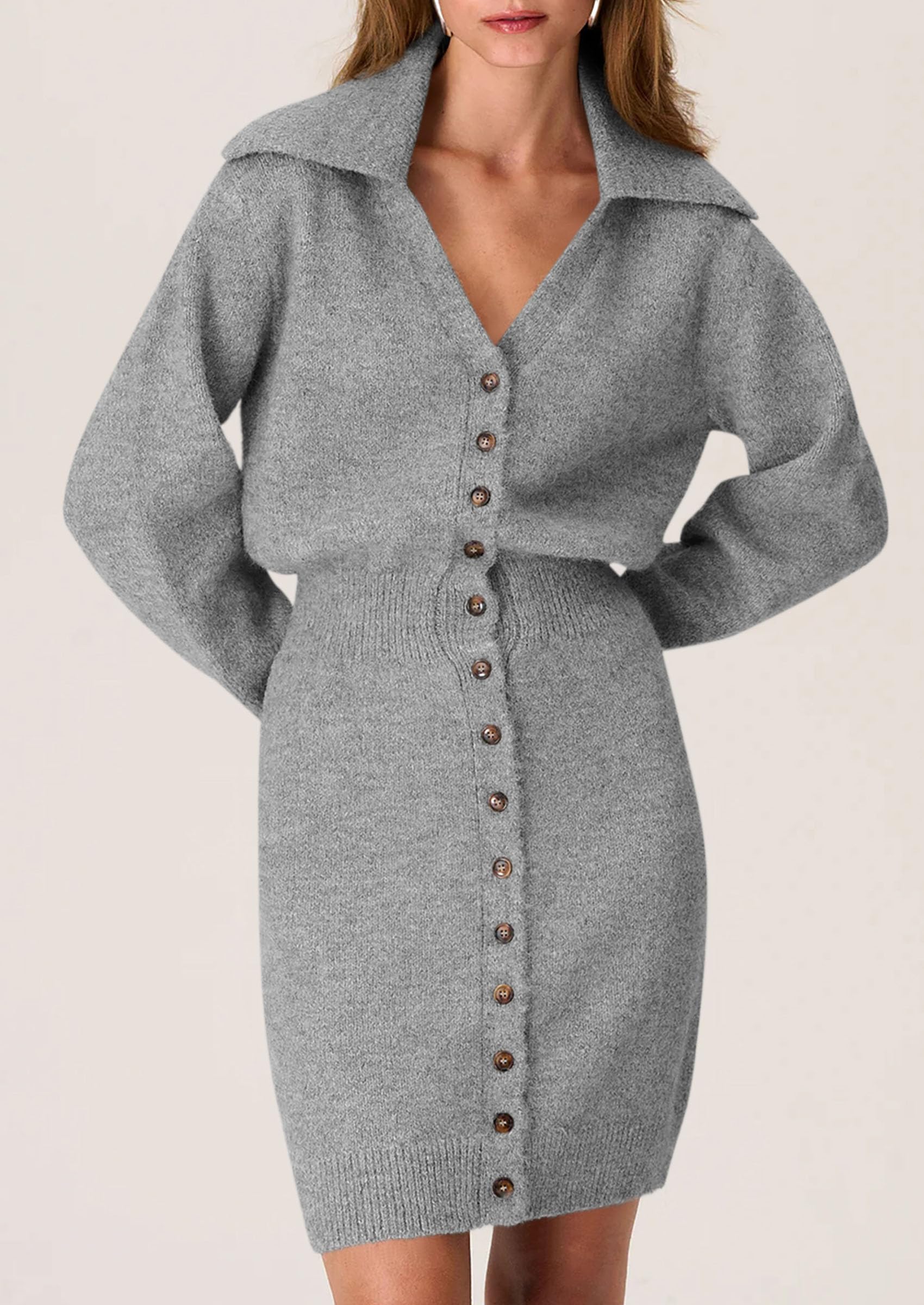 PRETTYGARDEN Women's Trendy 2025 Long Sleeve Button Down Sweater Dress for Spring | Casual Office Wear & Date Night Outfits