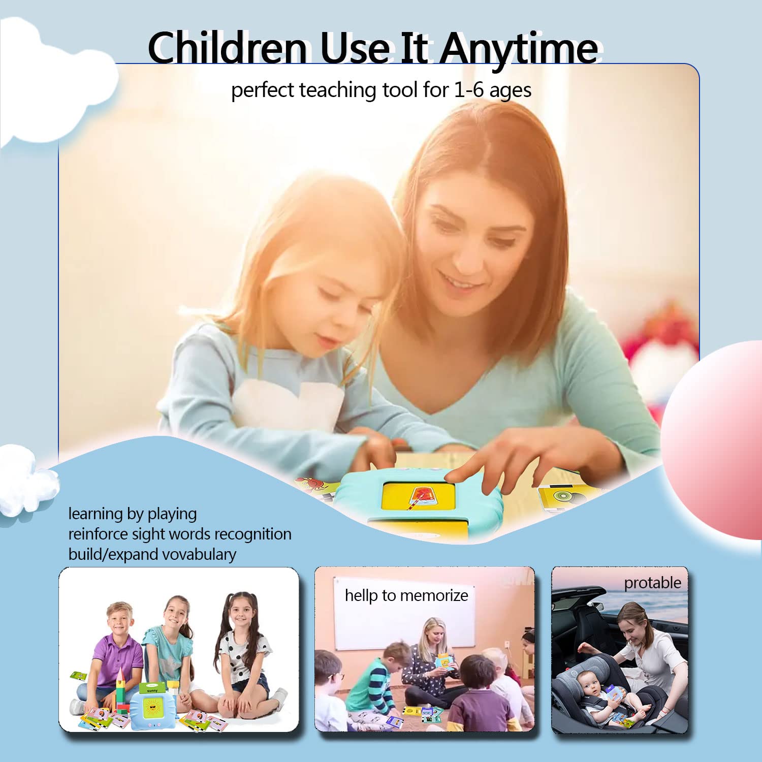 Preschool Learning Toys for Kids Ages 2-6 - 224 Sight Words Flash Cards, Speech Therapy & Autism Sensory Toys for Toddlers - Educational Gift for Boys & Girls (Blue) | Perfect for Classroom, Homeschooling & Special Needs Development