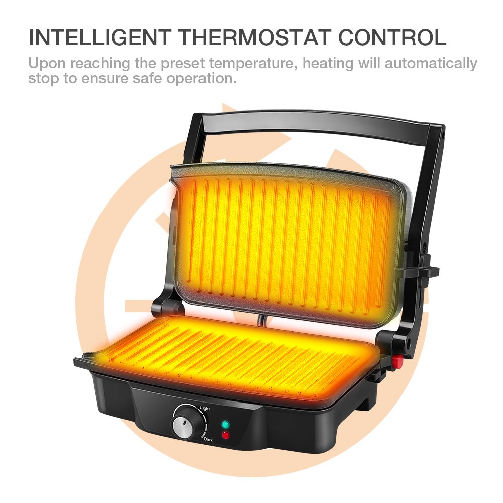 iSiLER 2-Slice Electric Panini Press Grill & Sandwich Maker with Non-Stick Coated Plates, 180° Adjustable for Breakfast, Snacks & Party Food - Perfect for Home, Office & Outdoor Cooking