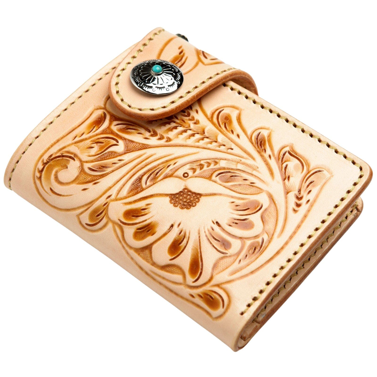 Genuine Light Brown Cowhide Leather Western Biker Wallet for Men - Perfect for Motorcycle Riders, Country Style & Everyday Carry